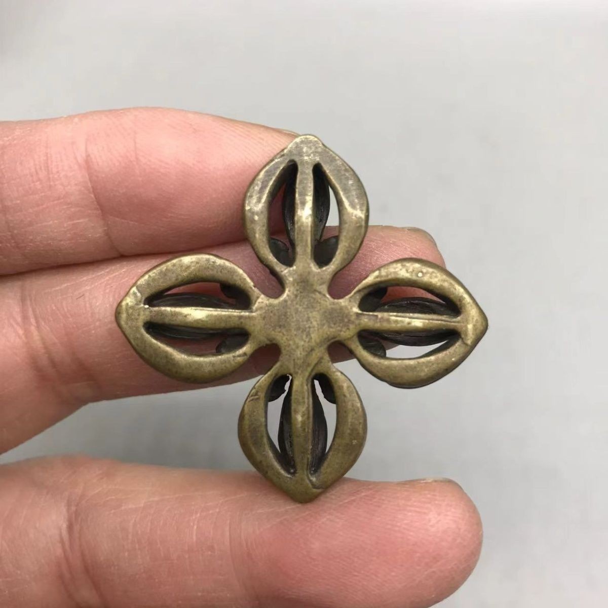 Tibetan Lima Copper Double Sided Openwork Dorje Spiritual Meditation Amulet