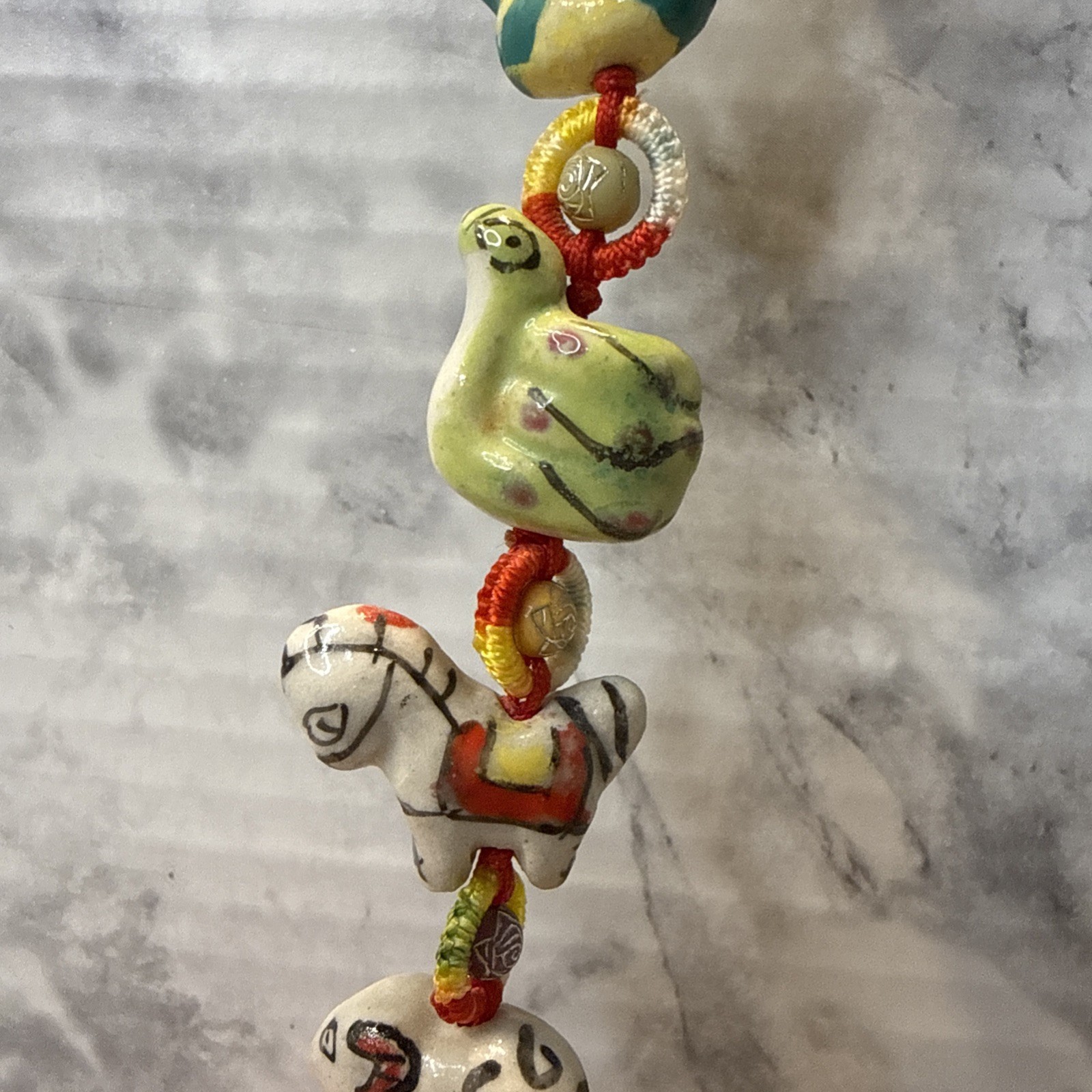 Folk Art Chinese Zodiac Porcelain Hand Painted Animal Garland Tassel 23 Long GUC