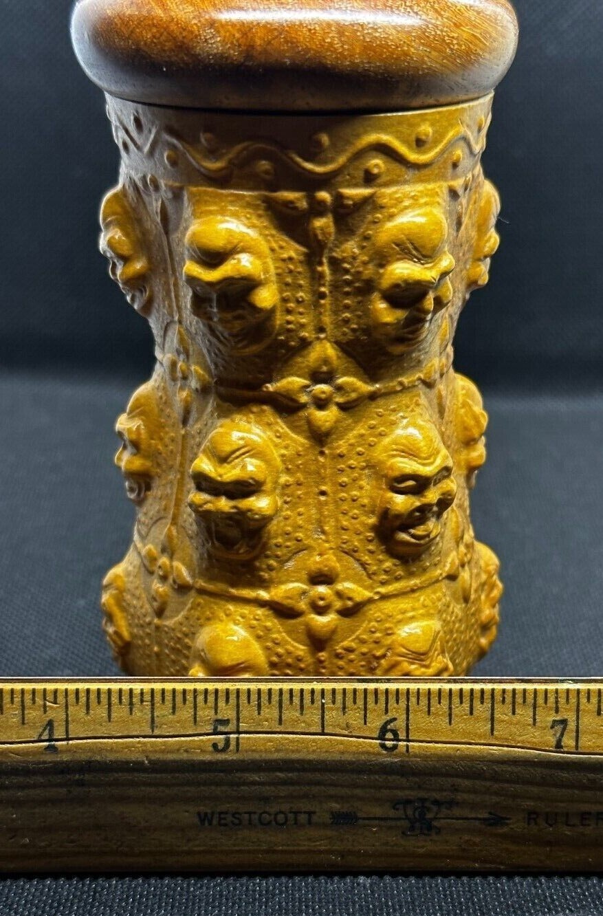Rare Design Classic Chinese Monk Faces Cricket Container w/Special Carved Cover