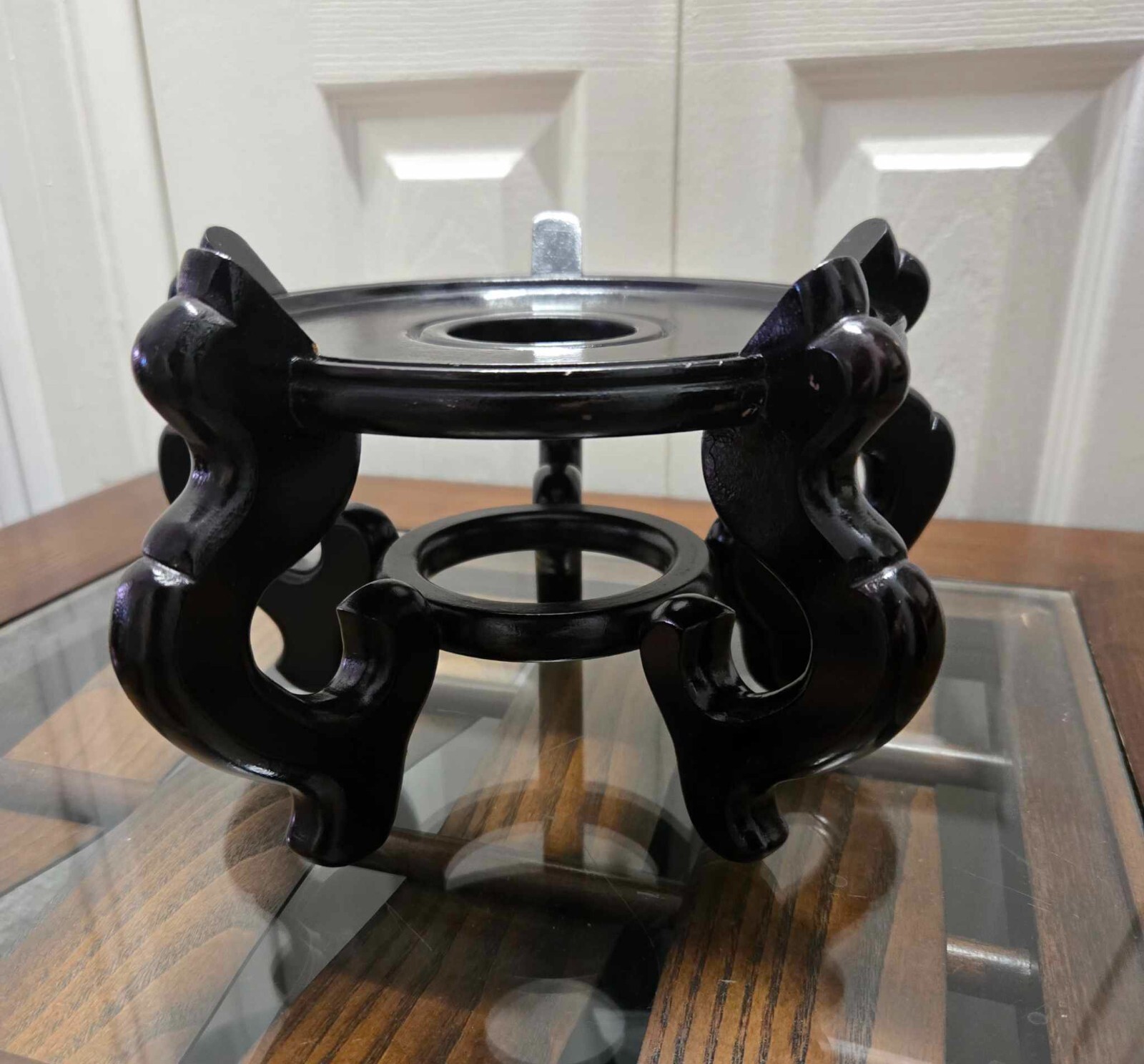 Chinese Wood Carved Display Stand Footed Pedestal For Koi Fish Bowl 5 1/2