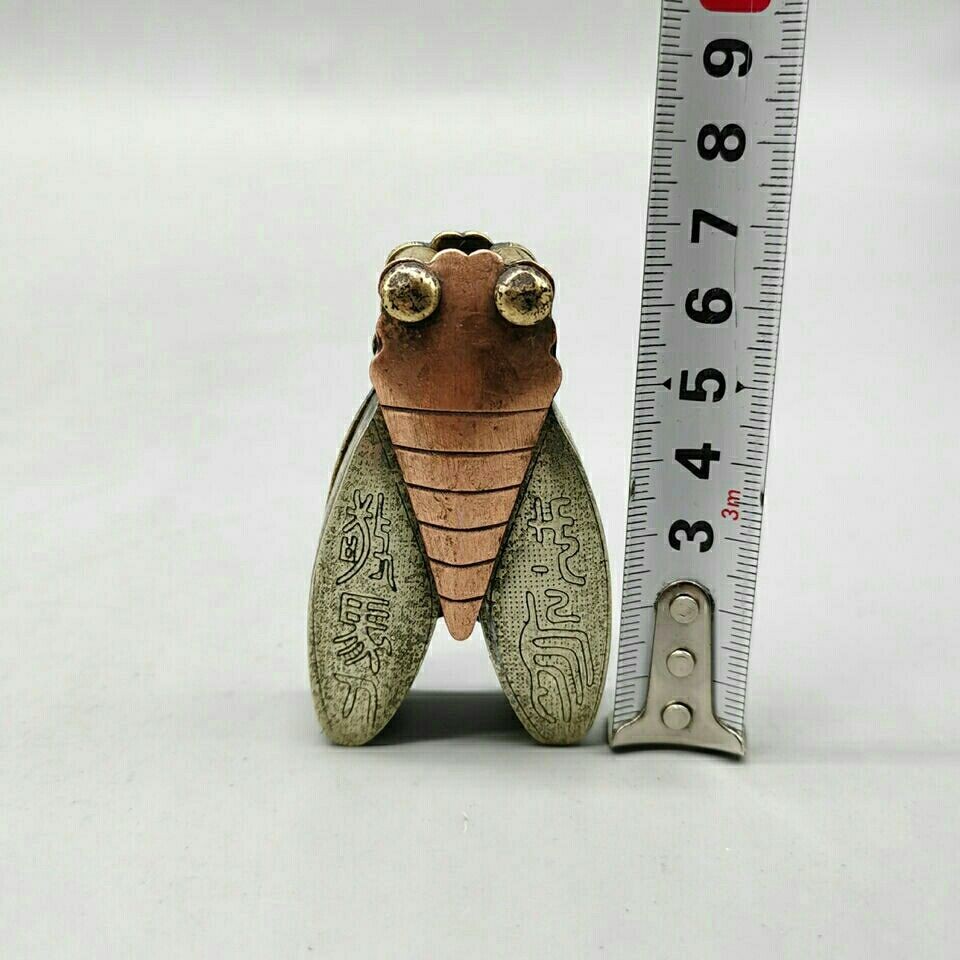 Vintage Mixed Metal Cicada Figurine Chinese Antique Handheld Ornament Pendant