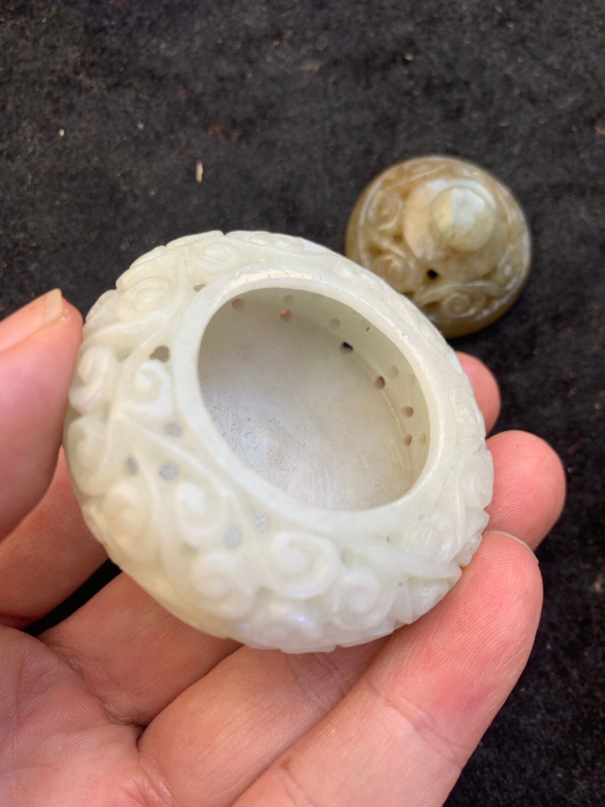 Wonderful Chinese HeTian White Jade Hand Made Hollowing Little Incense Burner