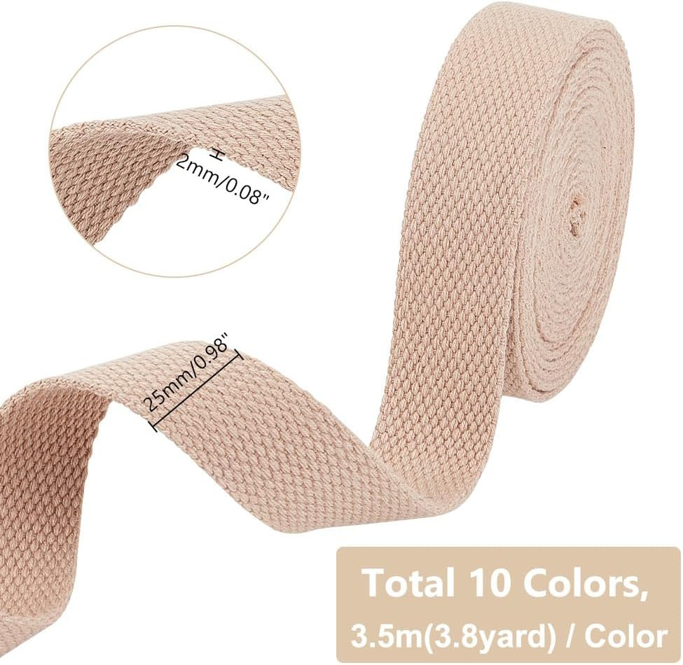 38 Yards Cotton Webbing 1 Inch Polyester Cotton Webbing Straps 10 Colors Bag Han