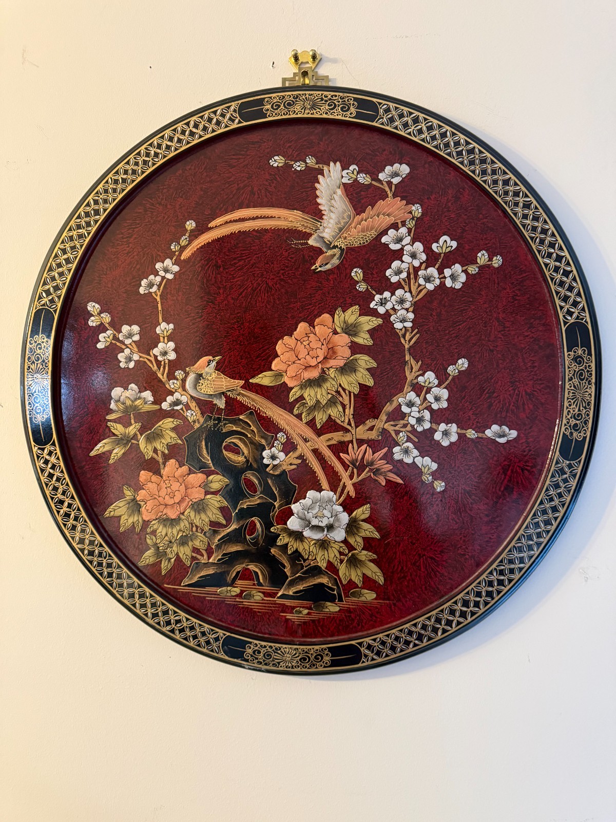 Elegant Vintage/Antique Chinese Inlaid Mother of Pearl Lacquer Wood wall plaque