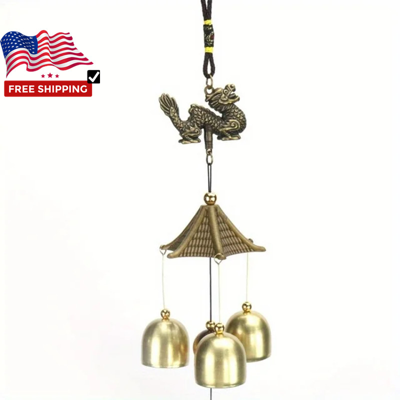 1PC Antique Metal Chinese Dragon Bronze Wind Bell Hanging Feng Shui Shop Doorbel