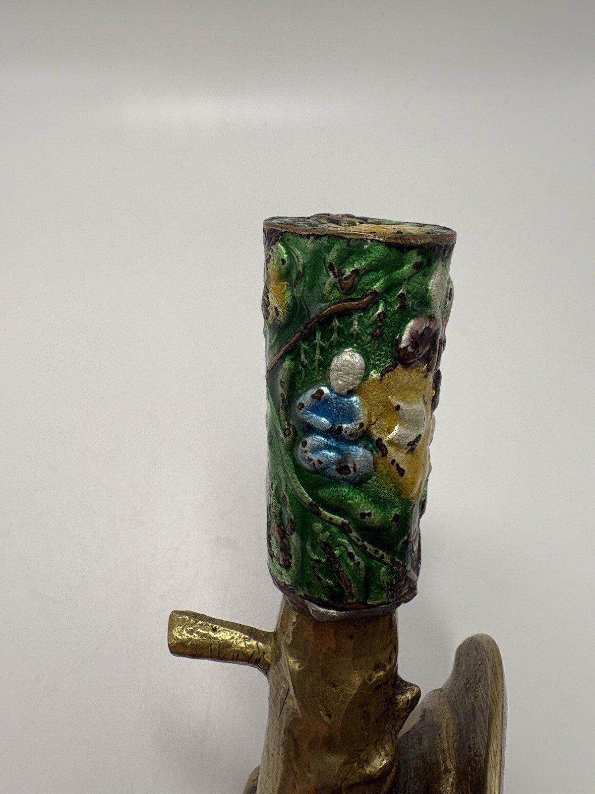 Vintage Chinese silk iron or coal iron with Cloisonné enamel handle
