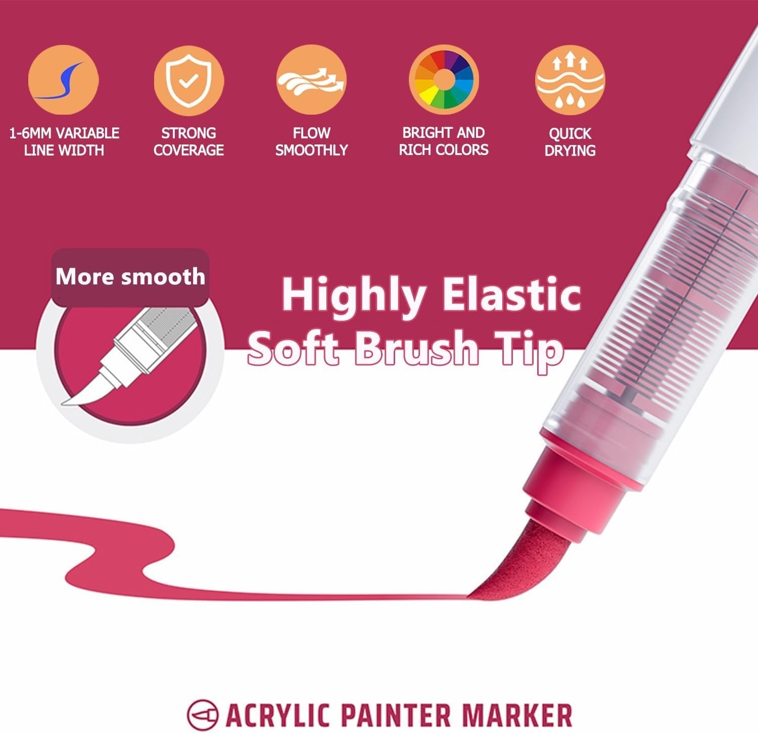 9 Colors Water Based Acrylic Paint Markers, Brush Felt Tip Acrylic Paint Pens