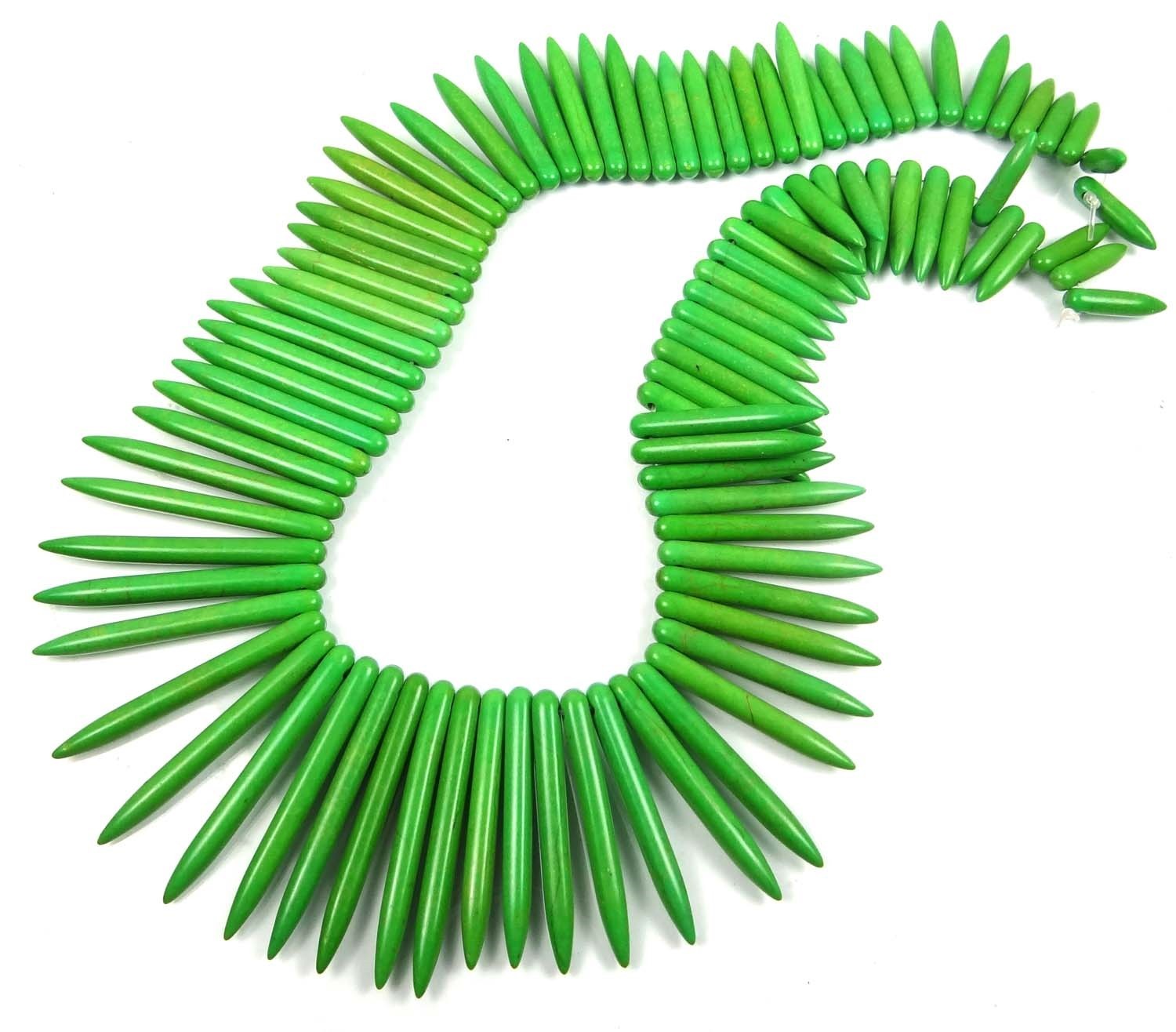20-48mm Lime Green Turquoise Graduated Spike Beads 18″