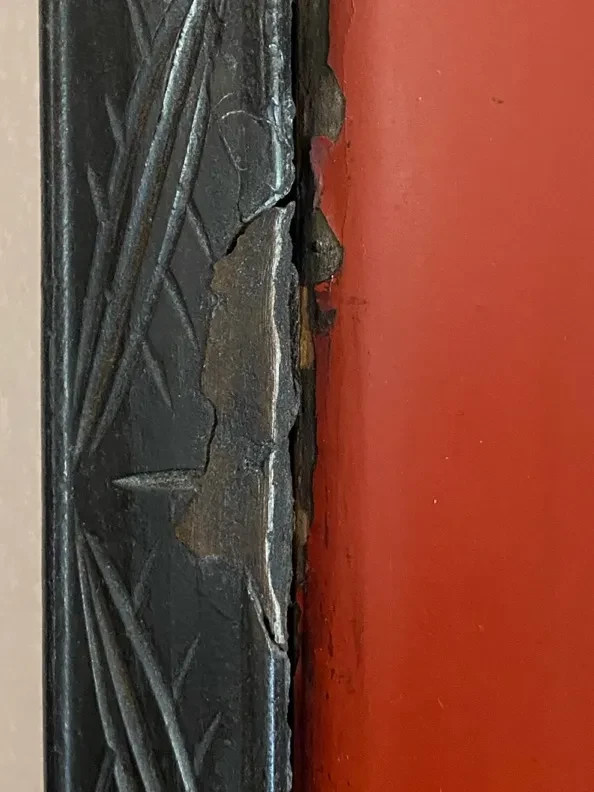 Vintage Black Lacquer &Mother of Pearl Japanese? Asian Art 2 Wall Panels 36″x17″