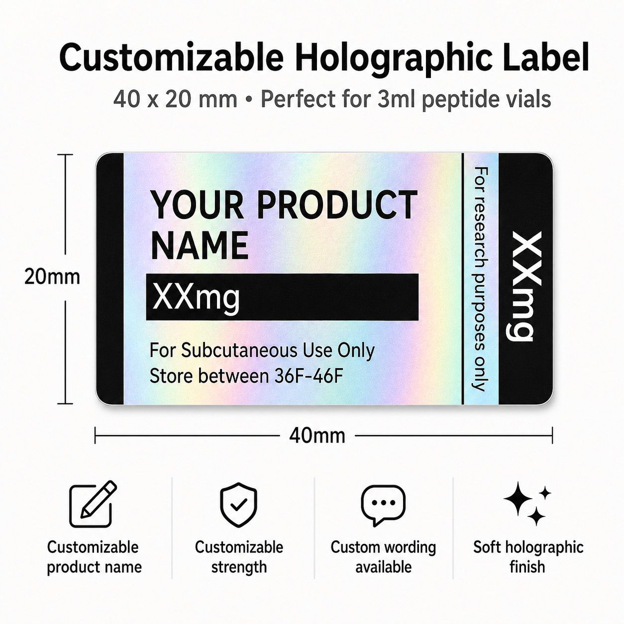 Custom Peptide Vial Labels for 3ml Vials- Set of 150 custom labels!