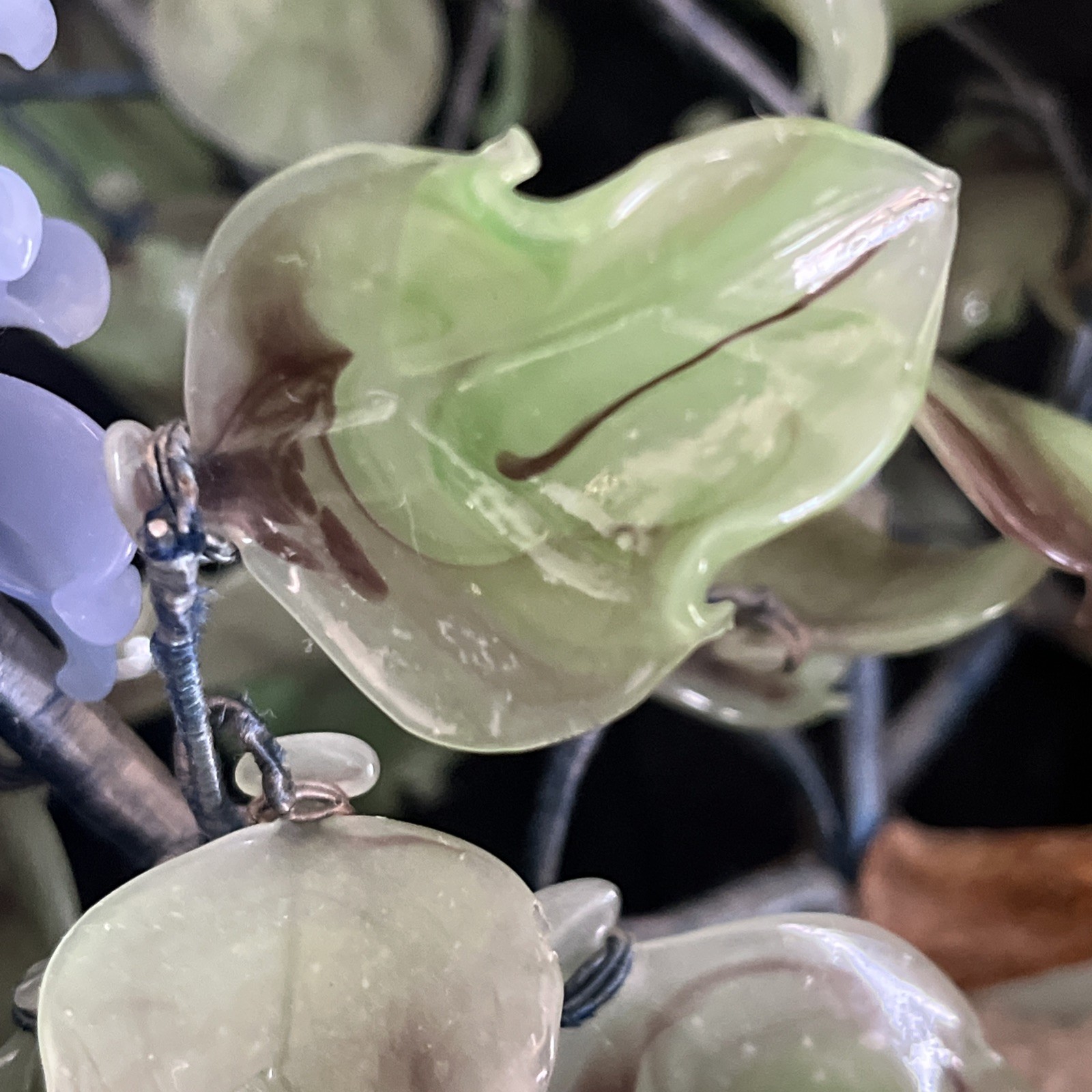 Vintage Agate Glass Stone Beaded Hand Carved/Crafted/Wired Bonsai Tree 12″ 1950s