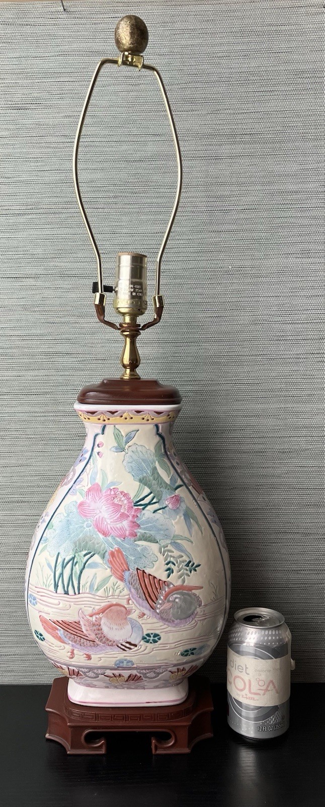 Vintage Chinese Porcelain Vase Lamp, Pink Chinese Mandarin Duck Design, Working