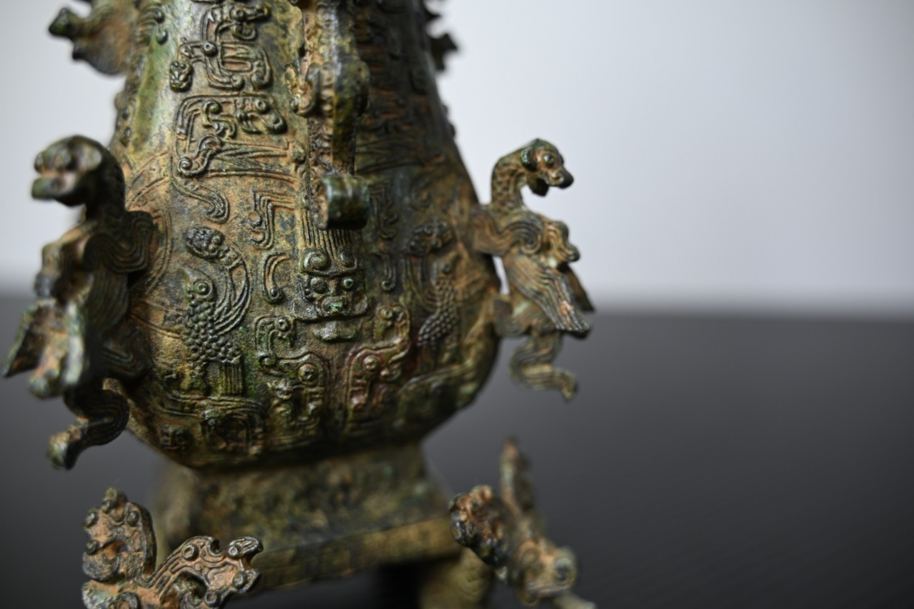 Chinese Bronze Ornament Lotus and Crane Square Pot*replica #V079