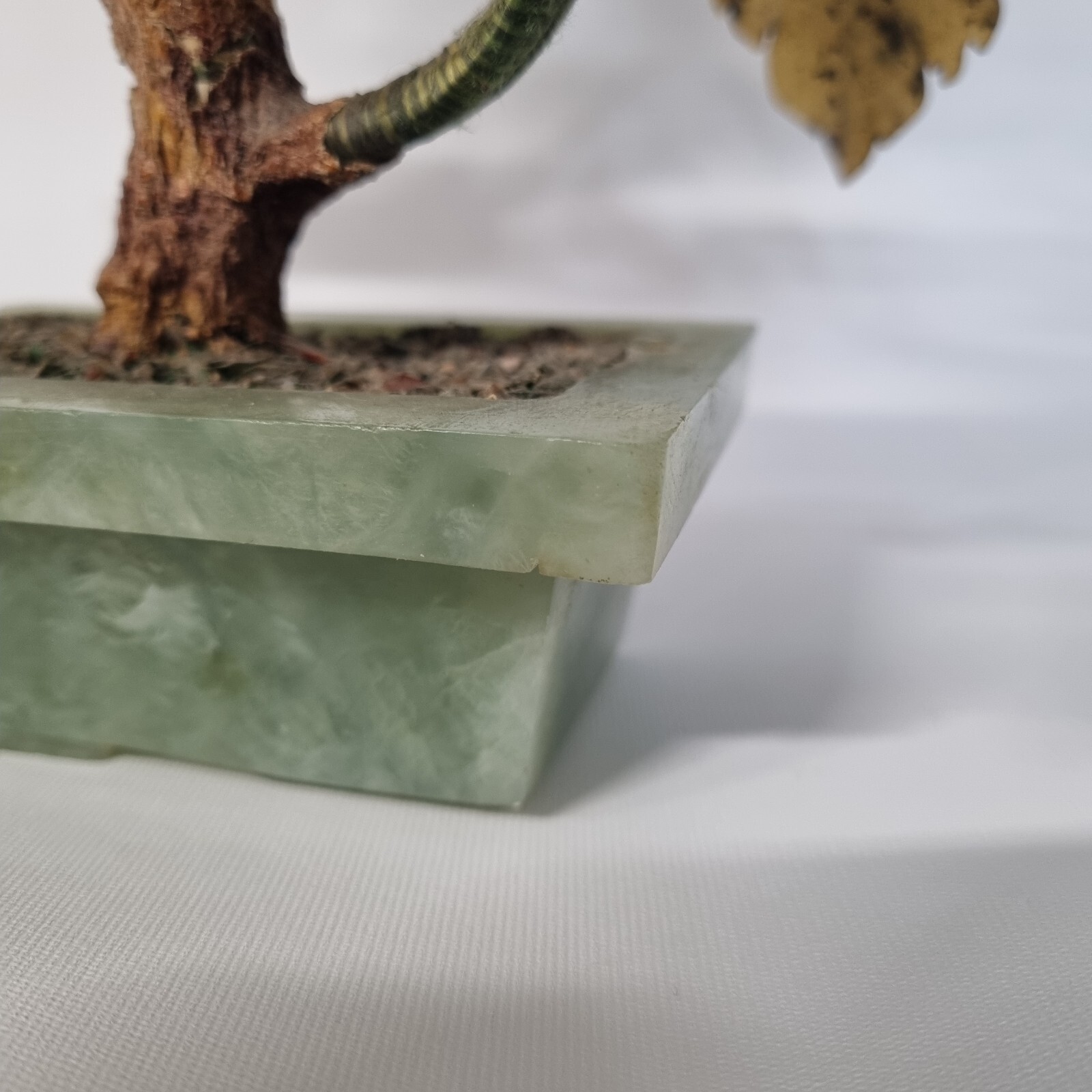VINTAGE MCM CARVED JADE AGATE BONSAI FLOWER ASIAN ART TREE 11″ TALL