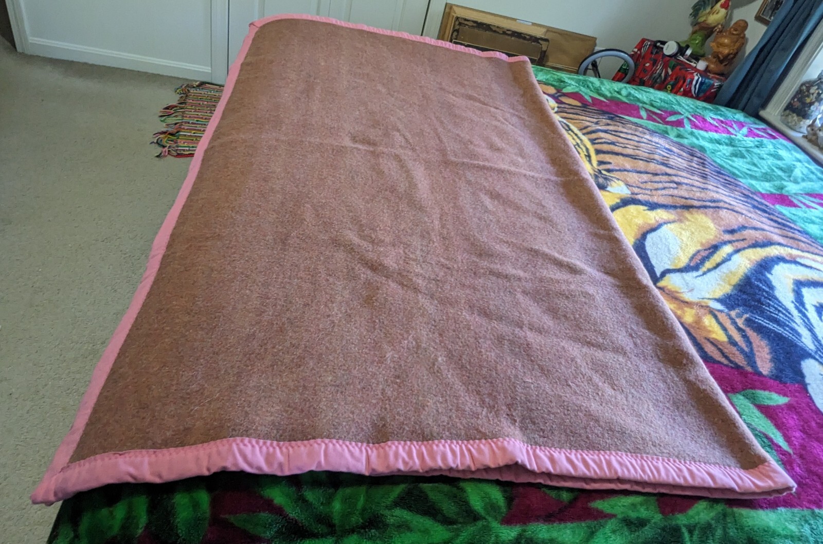 Antique Rare Wool 1930s Tianjin Blanket Factory Ferret XUE DIAO 61”x79” Chinese