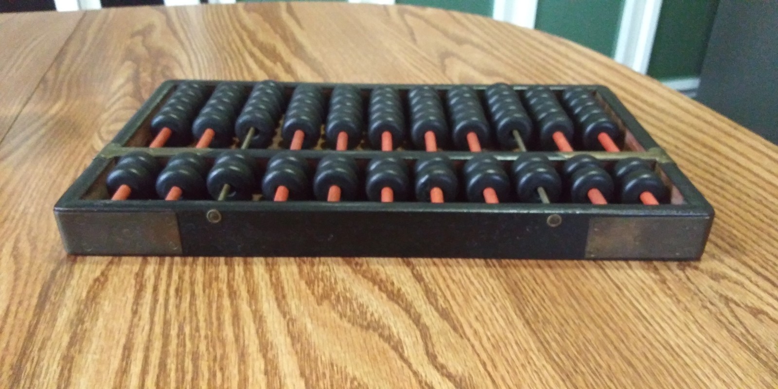 Antique Wood & Brass Abacus Lotus Flower Type 11 Rods 2 Brass 77 Beads Old VGC!!