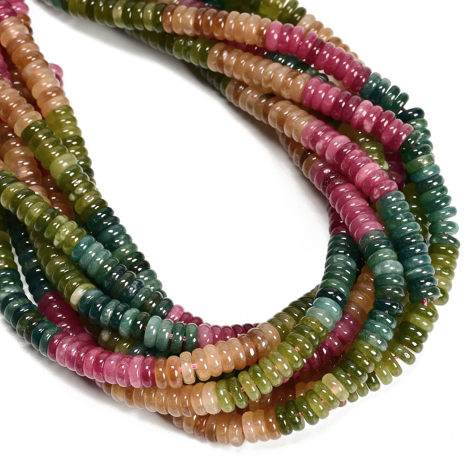Multi-color Tourmaline Color Dyed Jade Smooth Rondelle Beads 2x6mm 15.5” Strand