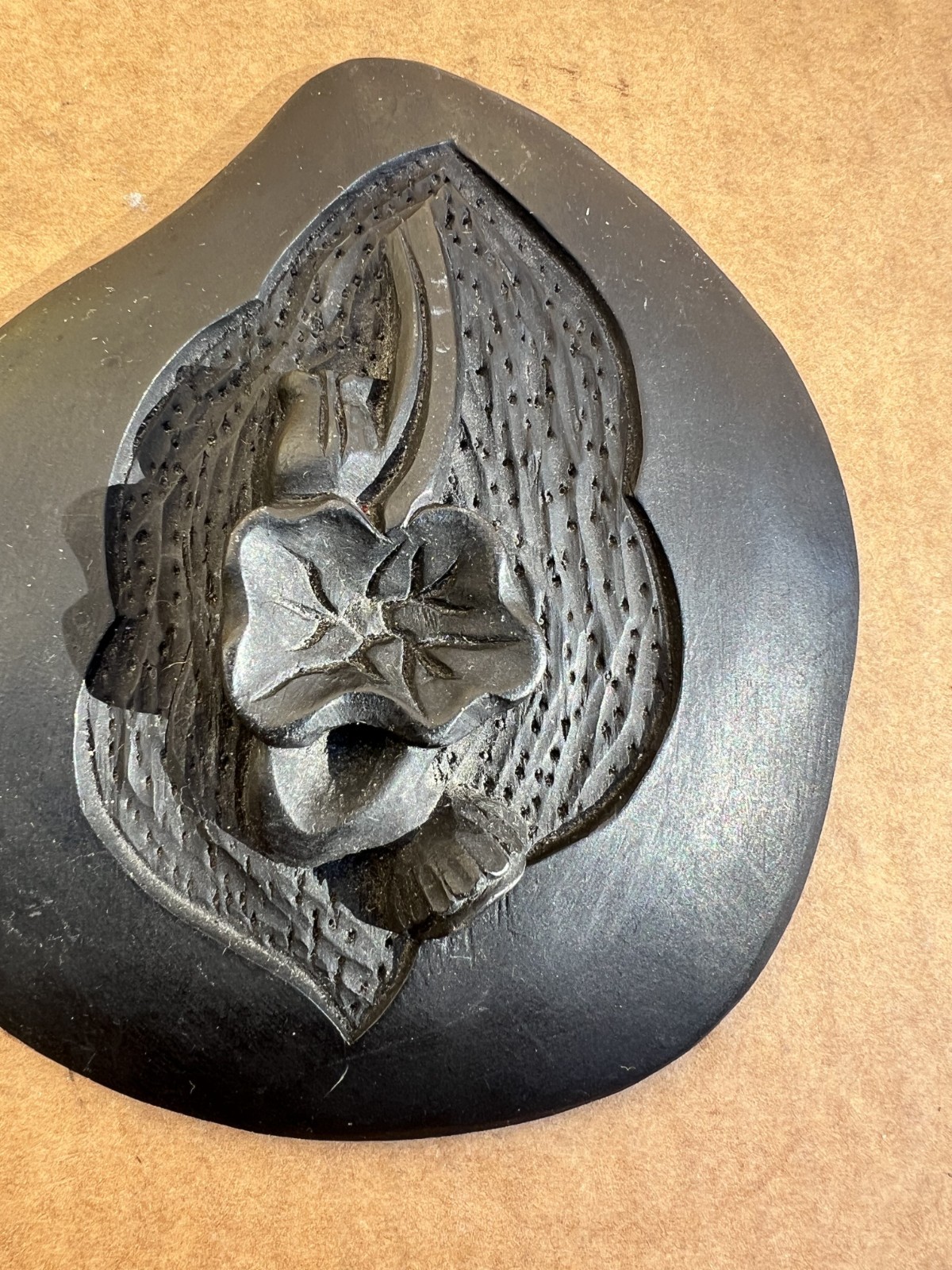 Big Chinese Hand Carved Flower Ink Stone Box w/ Cover 8″ Poem 1980