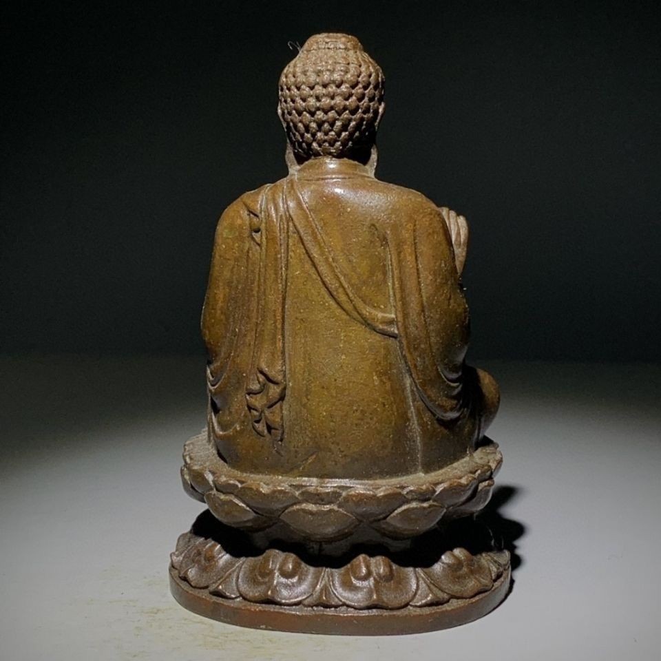 Vintage Alloy Sakyamuni Buddha Statue Hollow Interior Worship Collectible Decor