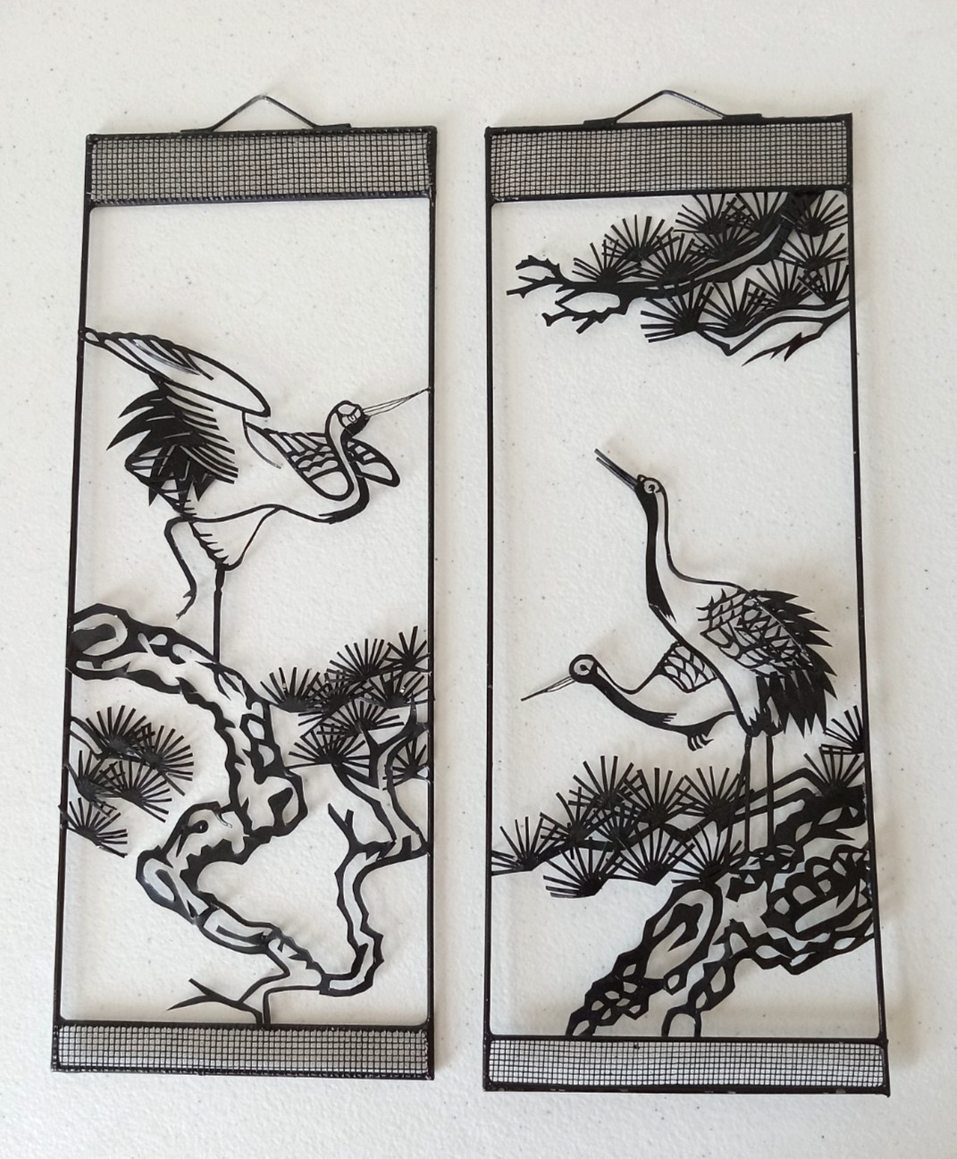 Vintage Metal Wall Art Panels | Set of 2 Asian Landscape Screens