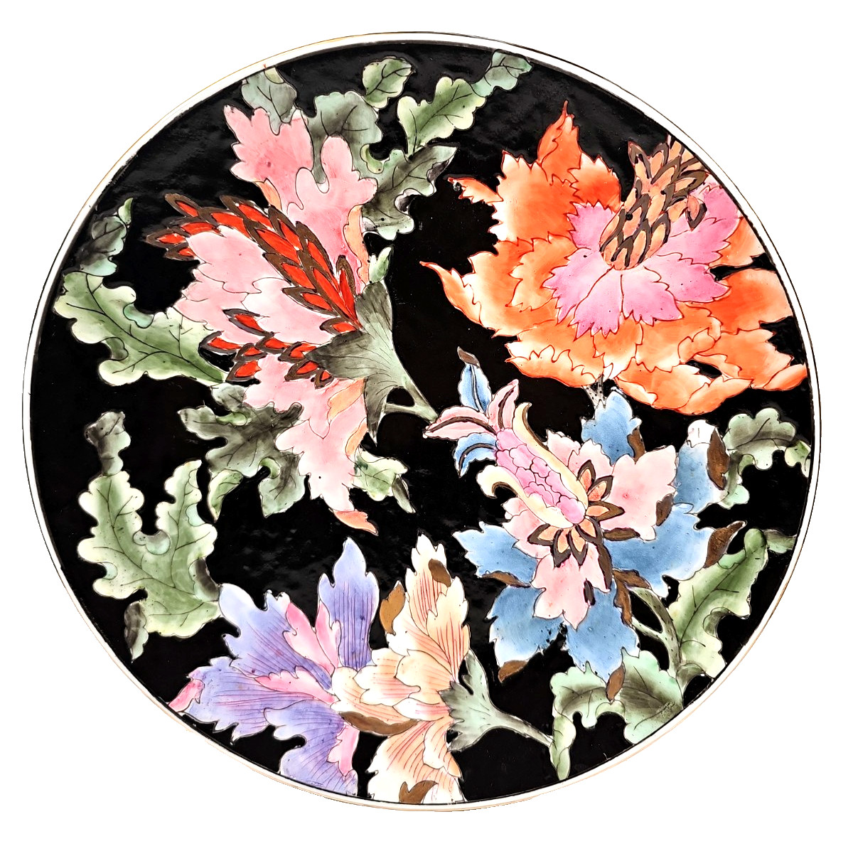 VTG H.F.P. Macau Chinese Porcelain 12.5″ Hand-Painted Floral Decorative Plate