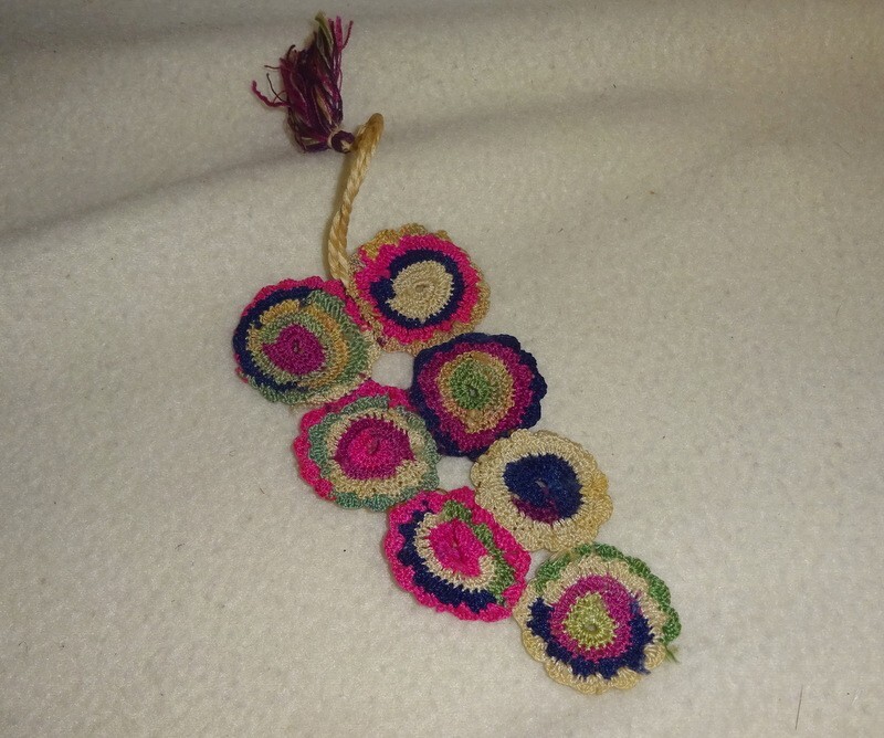 Vintage 1952 Korean or Chinese Hand Made Hand Crochet Multi-Color Bookmark-READ