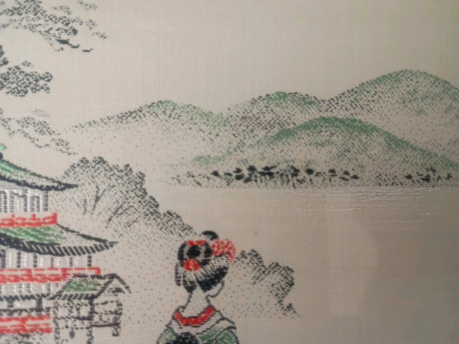Vintage JapaneseSilk Embroidery Brocade Textile Art Temple Landscape Scene