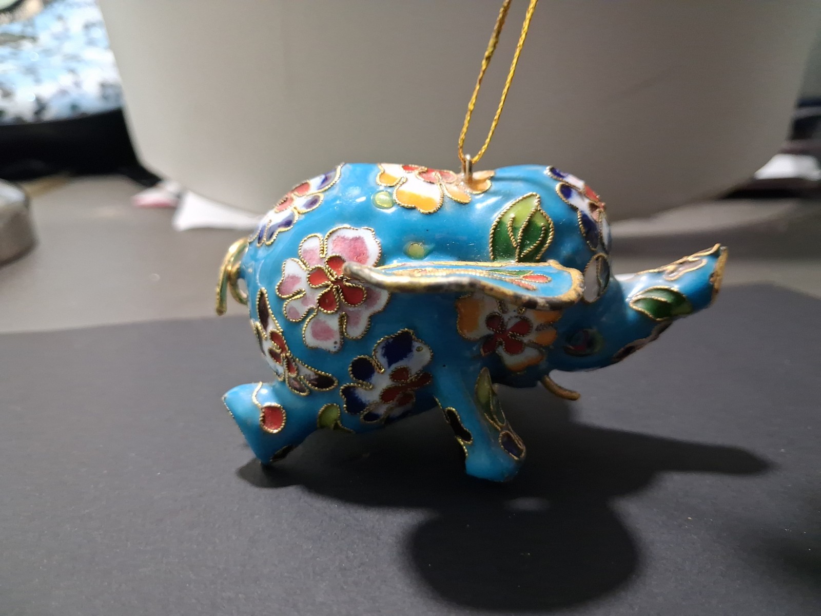 Multicolored, Base Blue floral Chinese cloisonné elephant ornament