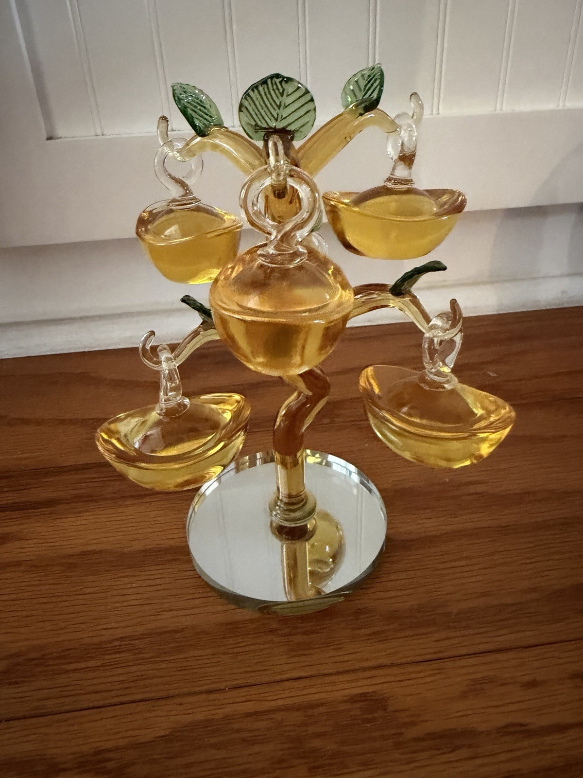 Asian Home Decor Ingot Boat Shaped Design Decoration Colored Glass Tree