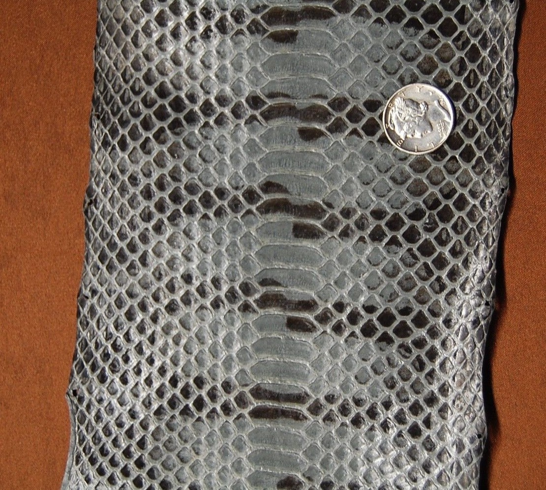 2 (two) Genuine unique Black & Grey Tiger Snake Skin Leather Hide MDxn-z