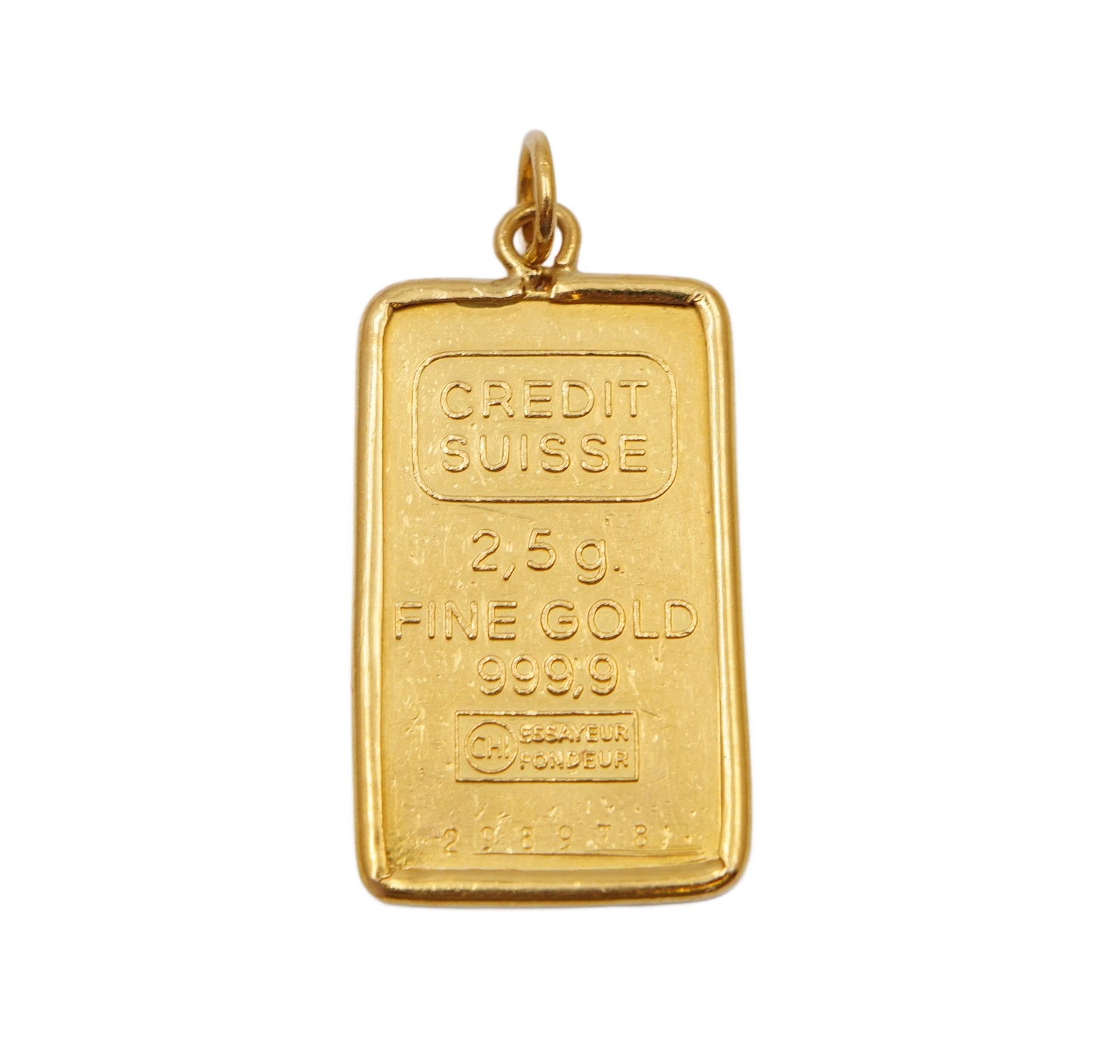 Credit Suisse 2.5g .9999 Fine Gold Bar With 24k Bezel Pendant 3.41 grams