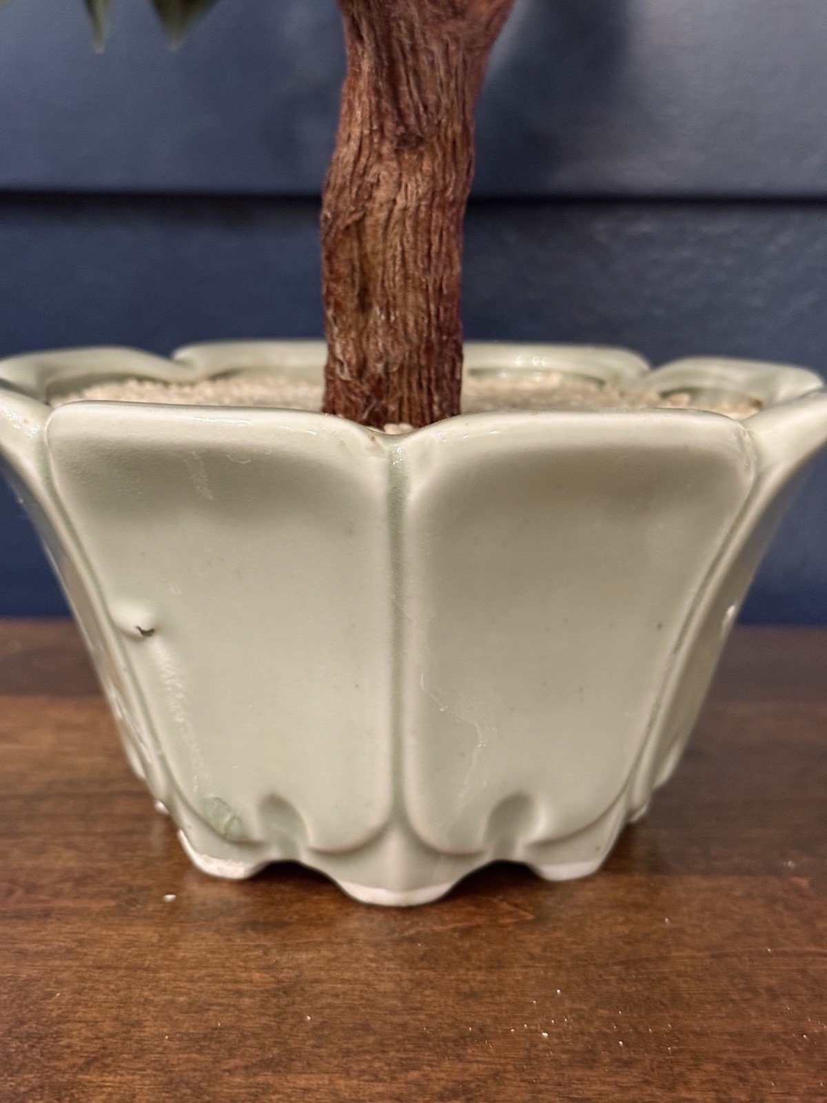 Vintage Jade Bonsai Tree Carved White Flowers High Blossom 15.5” Tall
