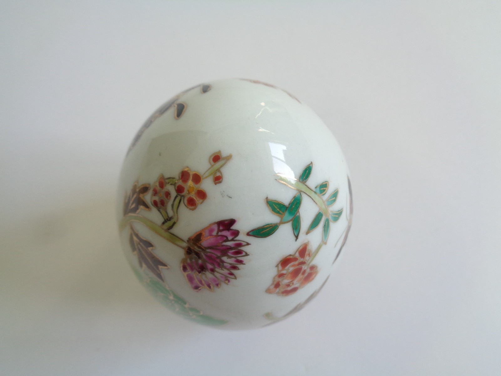 Vintage Porcelain Hand Painted Enameled Egg Asian Design Butterfly Flower