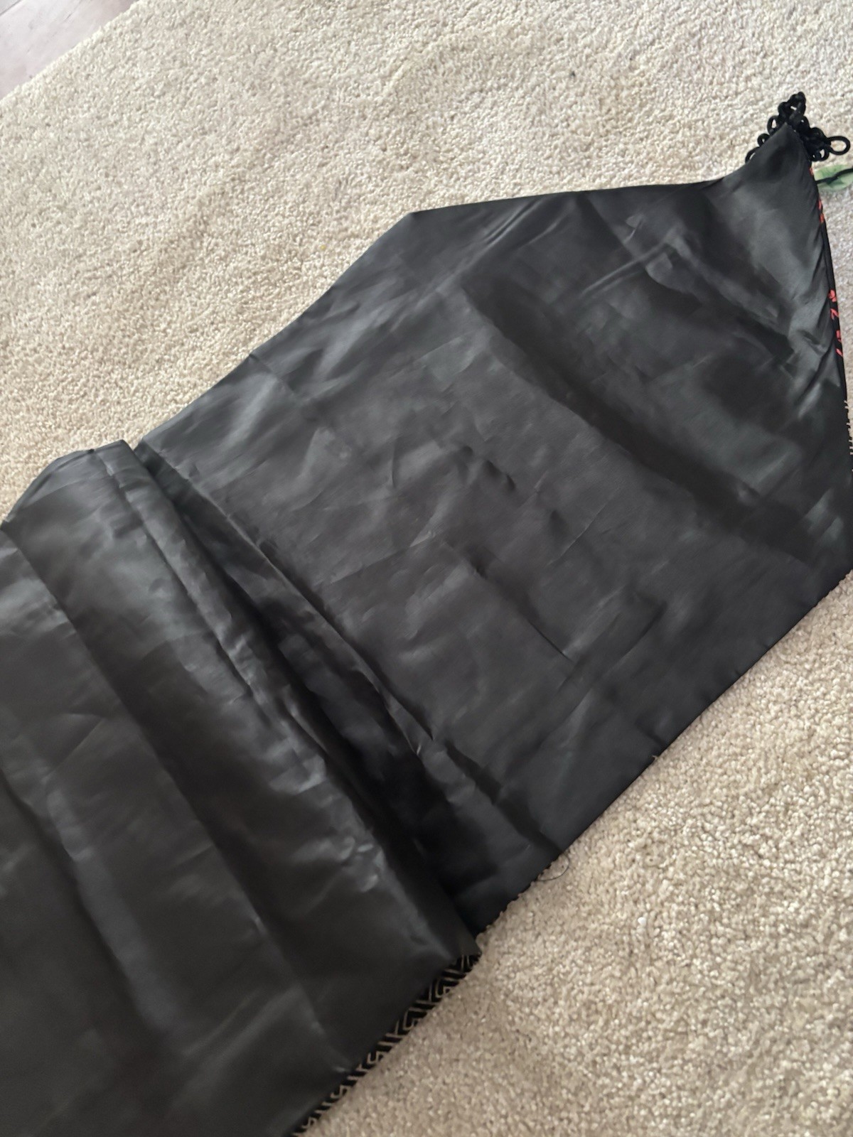 Black Red Chinese Silk Satin Brocade With Two Tassels Table Runner
