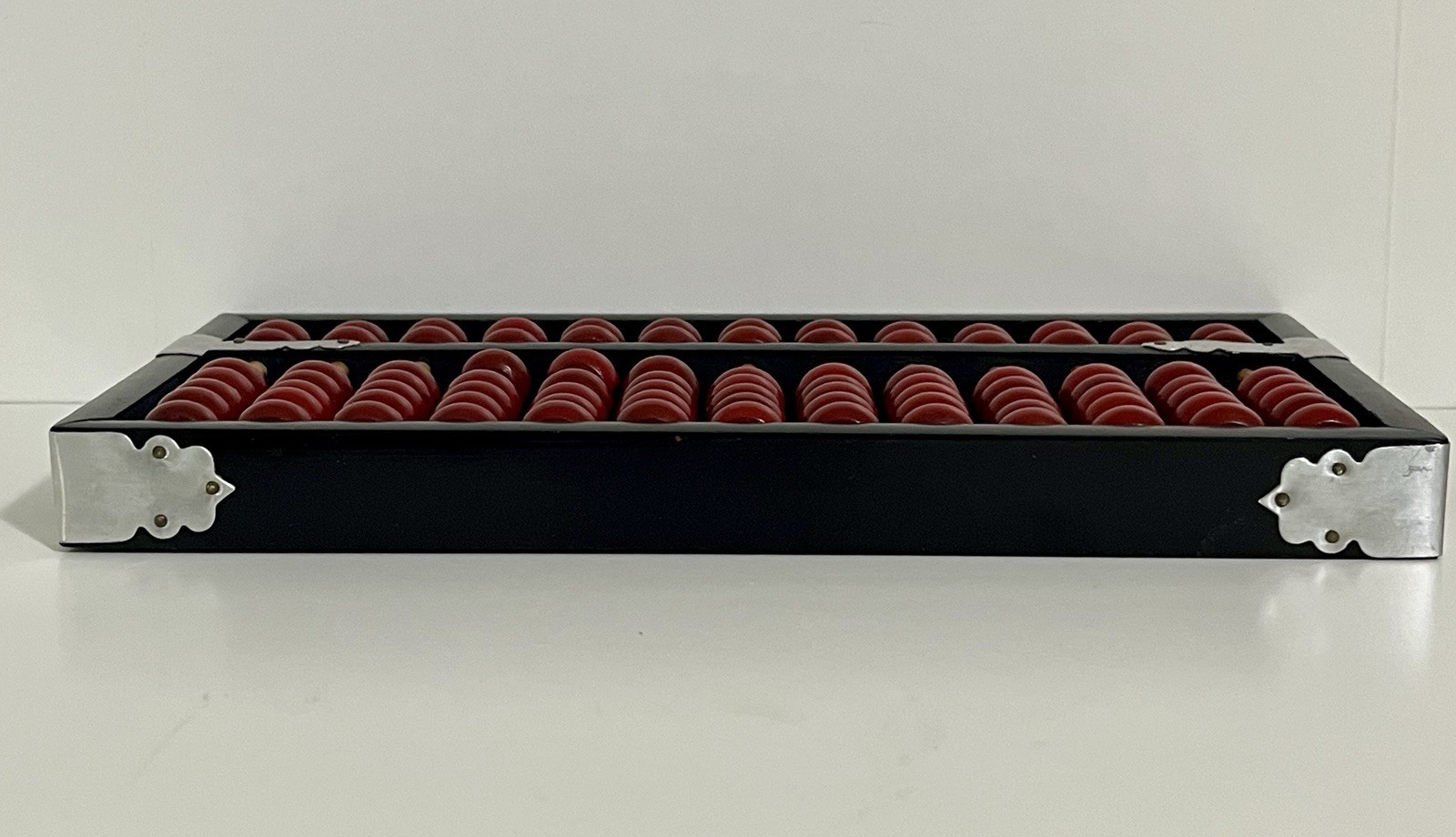 Vintage Abacus Black Lacquer Wood Frame Red Beads 91 Bead Burl Wood Rods!