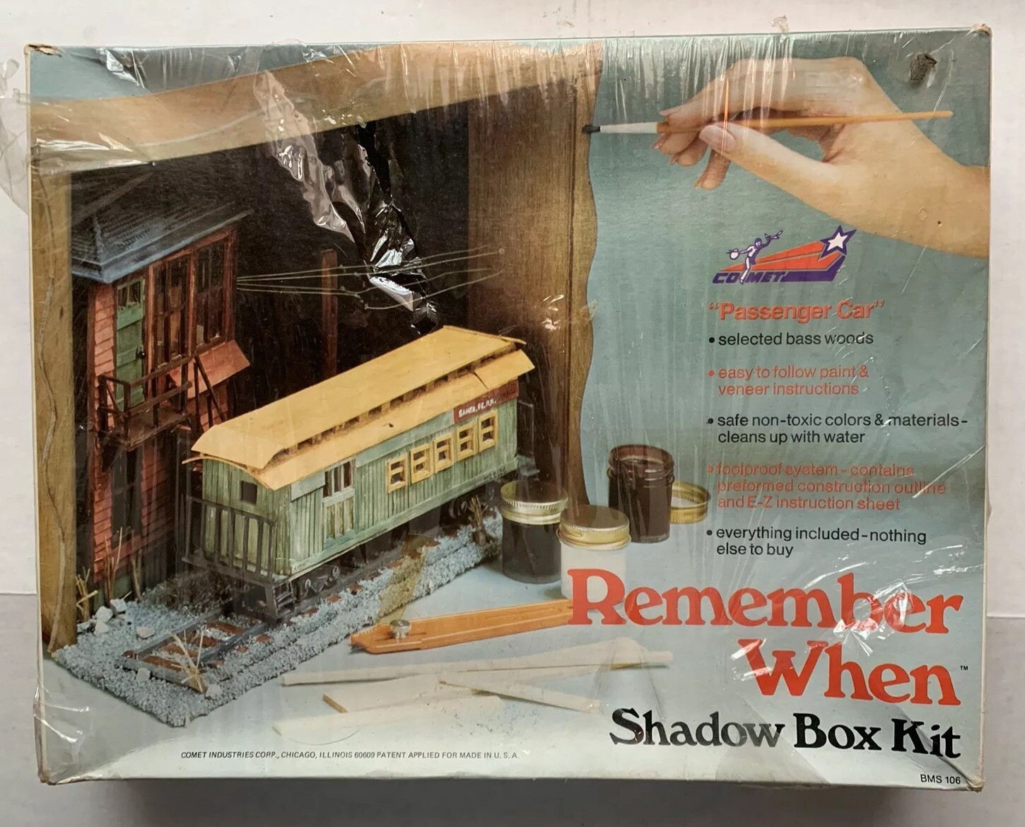 1970s COMET REMEMBER WHEN RAILROAD PASSENGER CAR SHADOW BOX KIT, NEW OTHER