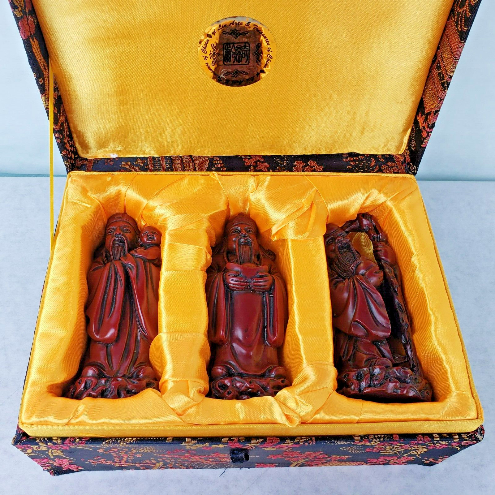 Yi Lin Arts & Treasures of China ‘Three Gods’ Figurines in Original Brocade Box