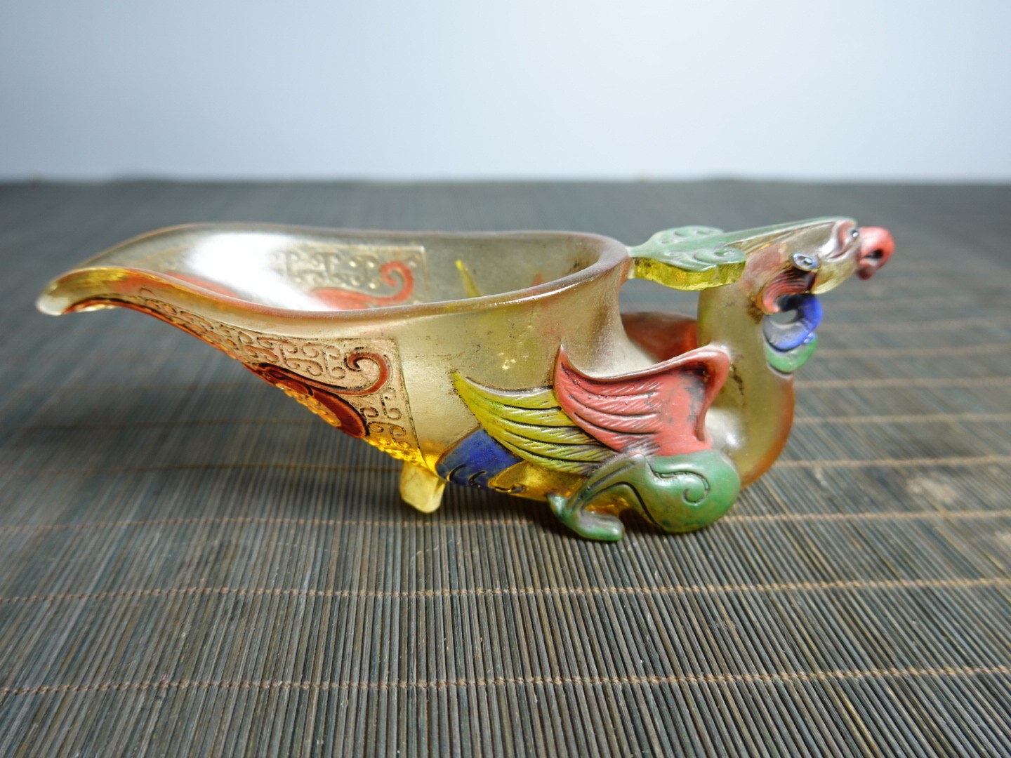 6.3″ Collect China Coloured Glaze Painted Phoenix-shaped Gong Wine Vessel Cup
