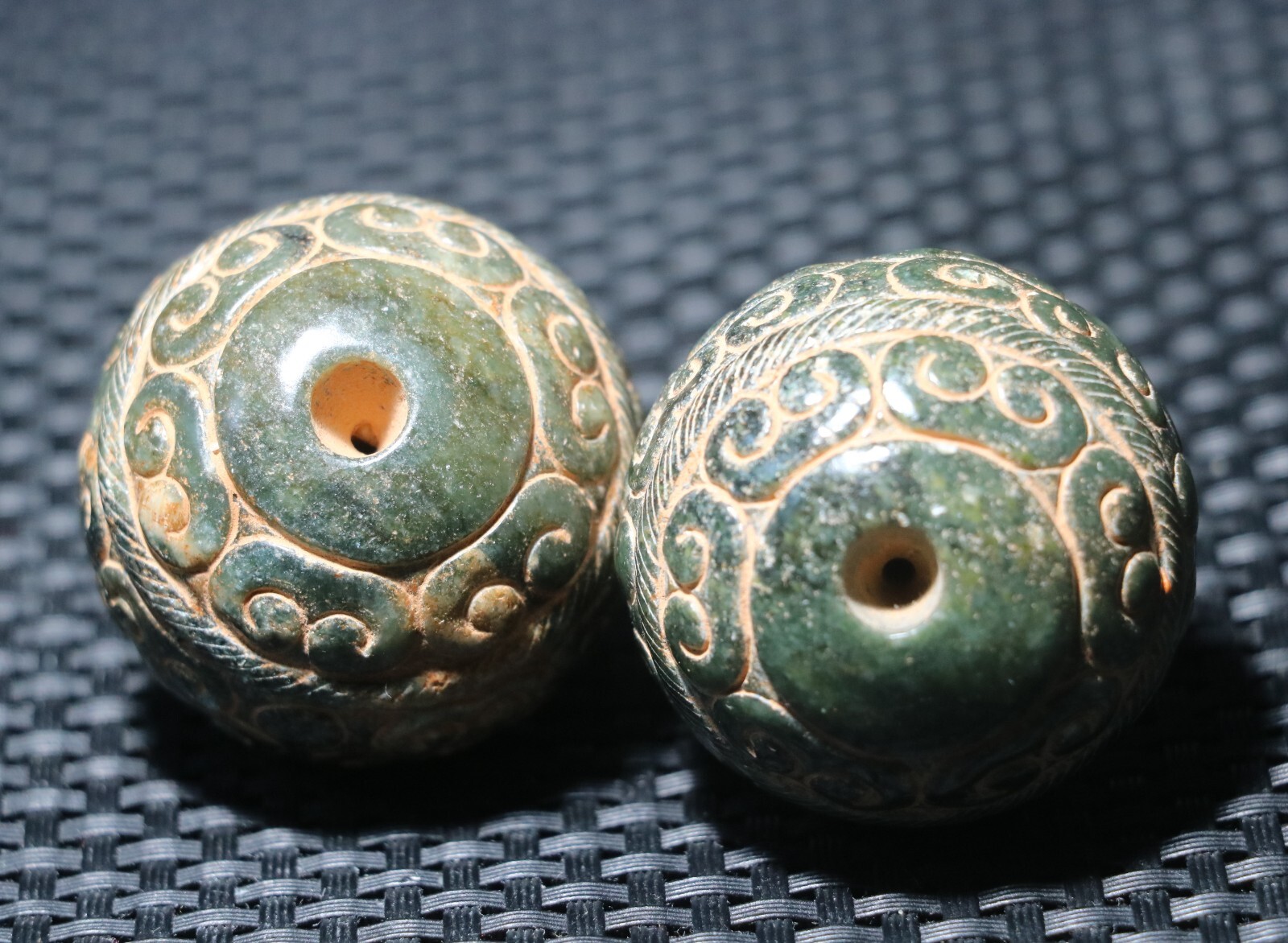 Pair of Chinese Hetian Old JADE Linking Fortune Large Ball Sphere Treasure 40MM
