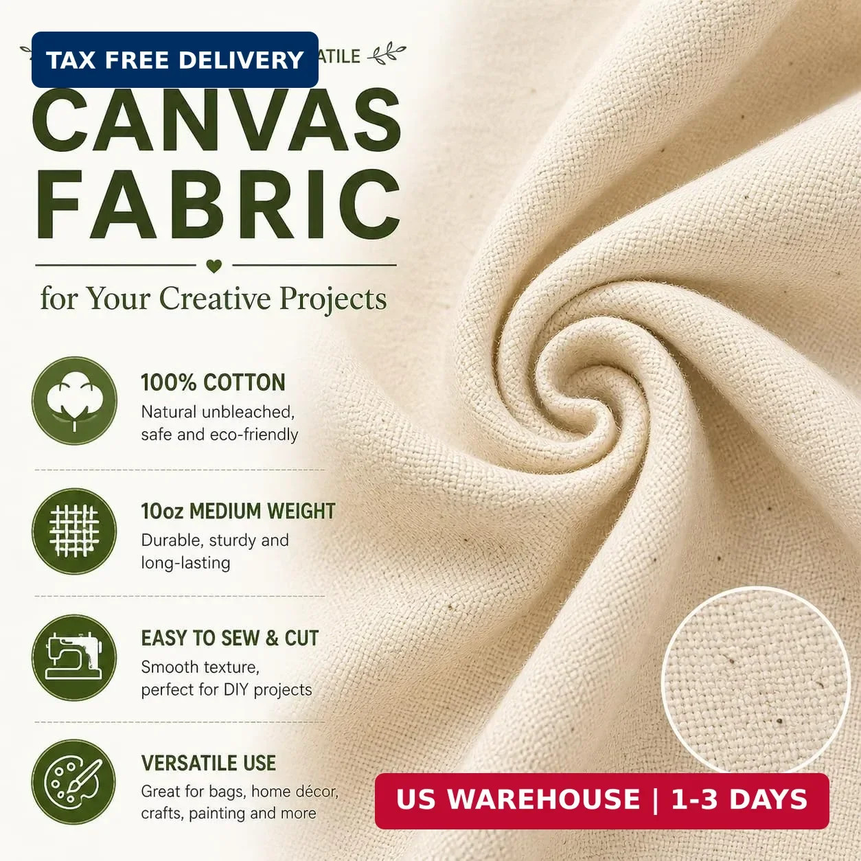 Canvas Fabric, Premium 10oz 100% Cotton Duck Canvas Fabric by The Yard, Canvas M