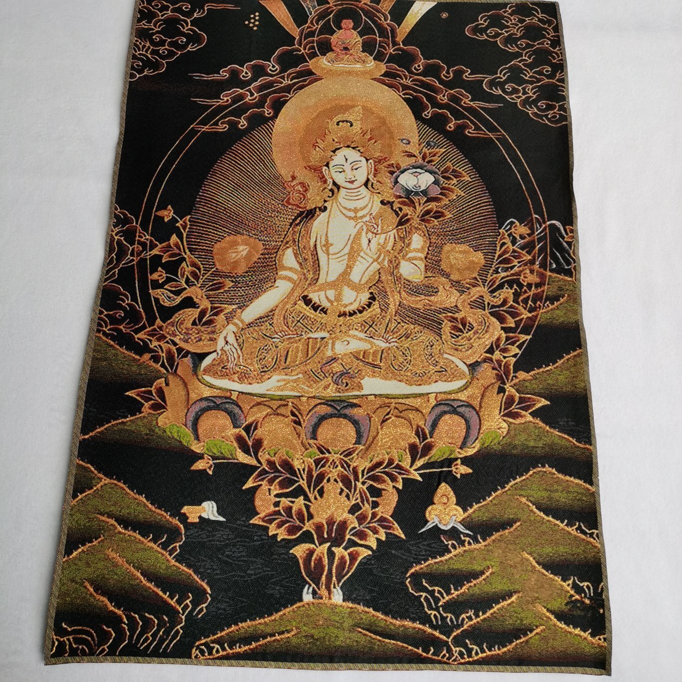 36″ Tibet Tibetan Cloth Silk Buddhism White Tara Guanyin Tangka Thangka Mural 2