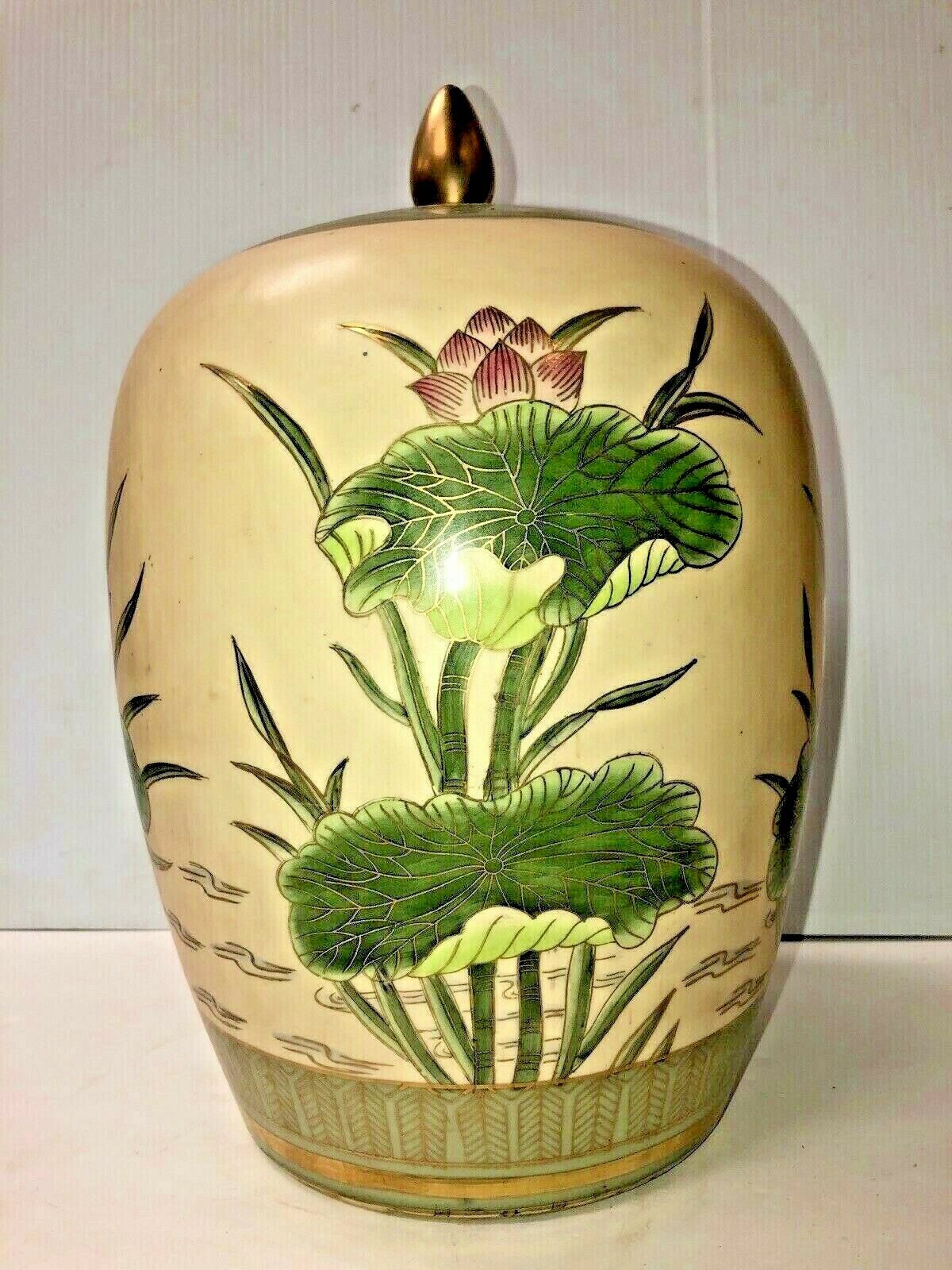 Chinese Hand Painted Porcelain Covered Jar Height 14 1/2”