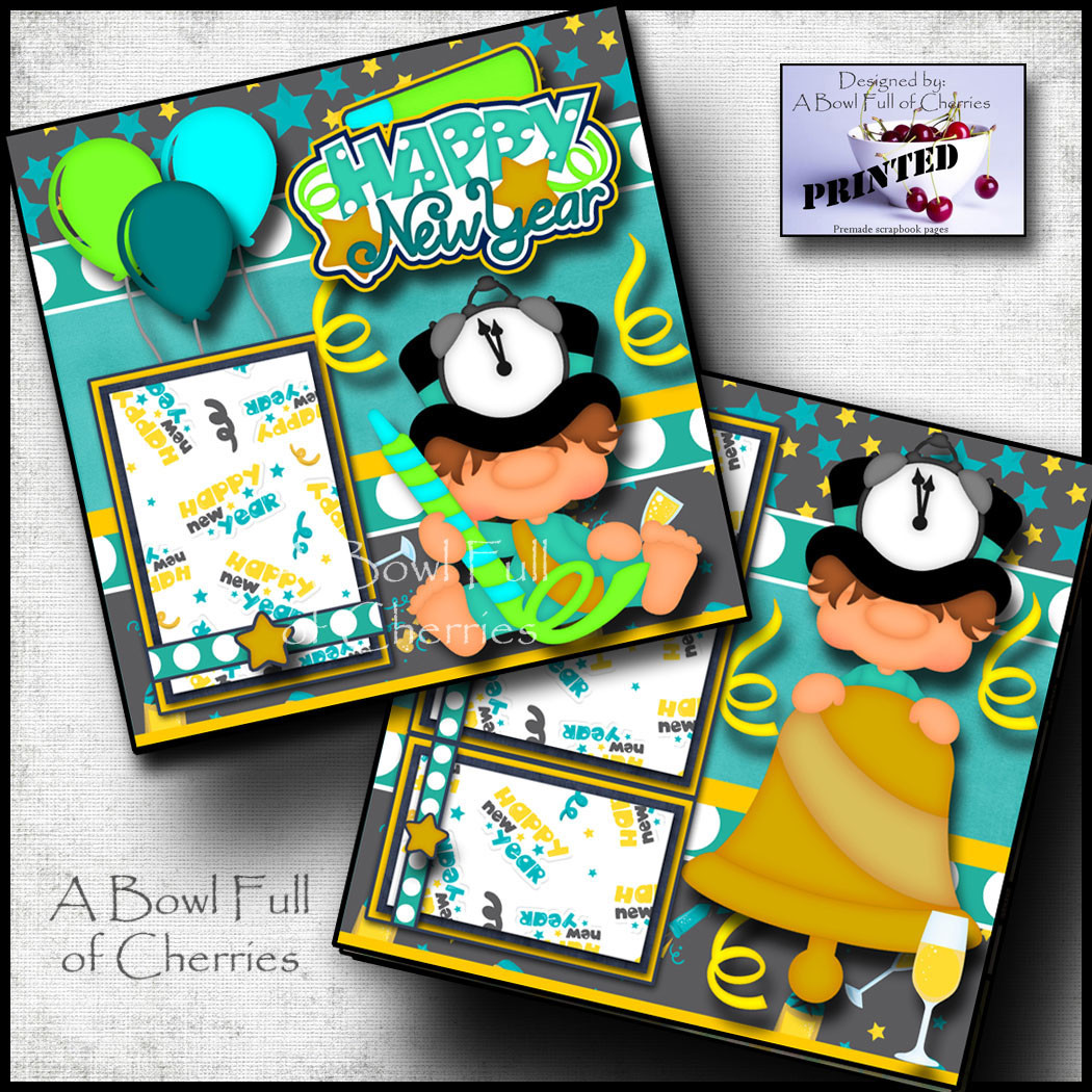 NEW YEARS EVE ~ 2 premade scrapbook pages paper piecing layout 4 album by cherry