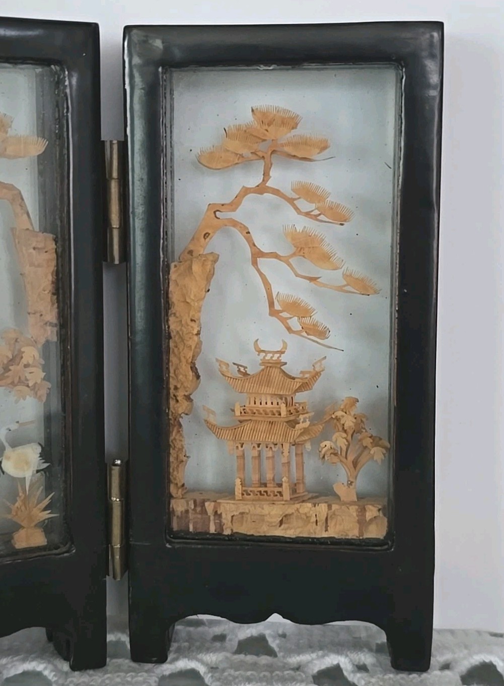 Vintage SAN YOU Cork Art Diorama 4 Scenes Paneled 4.5″ × 9.5″ × 3/4″ Chinese