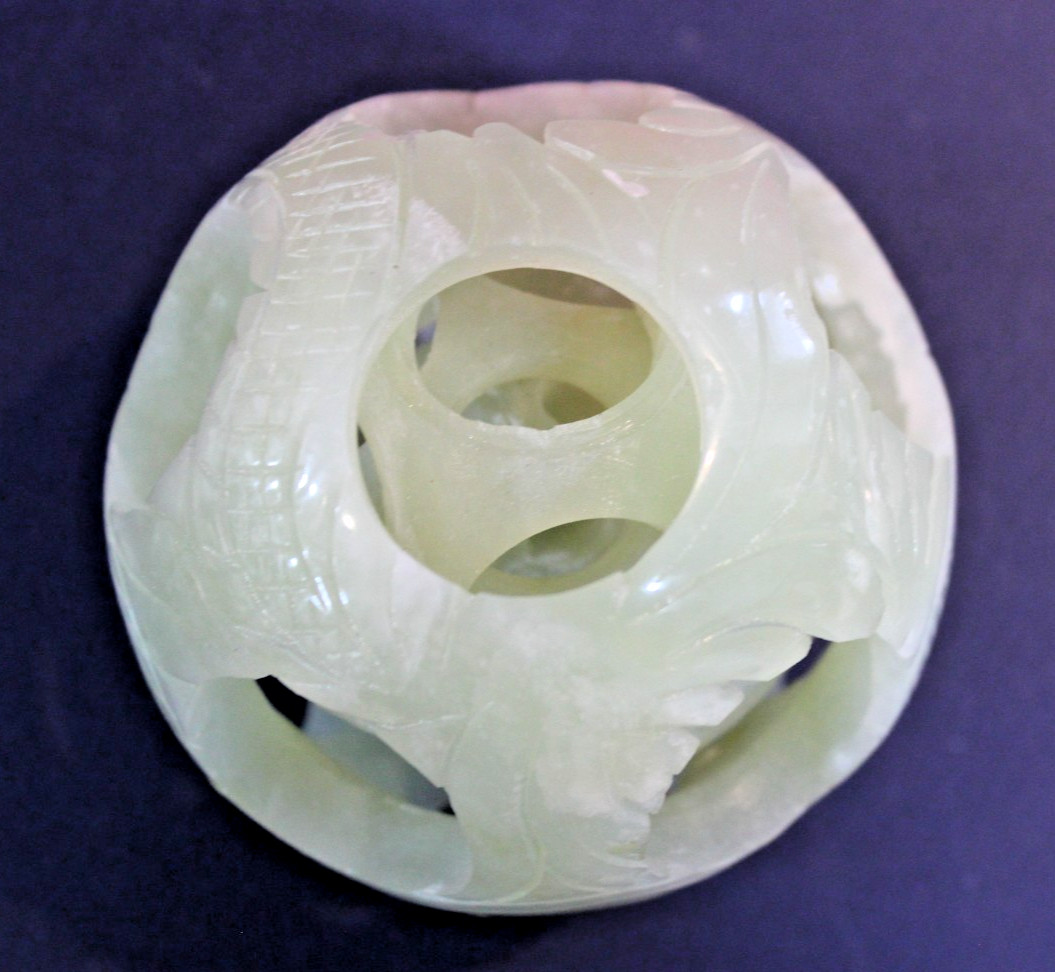 Vintage Chinese Hand Carved Jade Stone Puzzle Ball Sphere 3-Layer Sculpture 3″