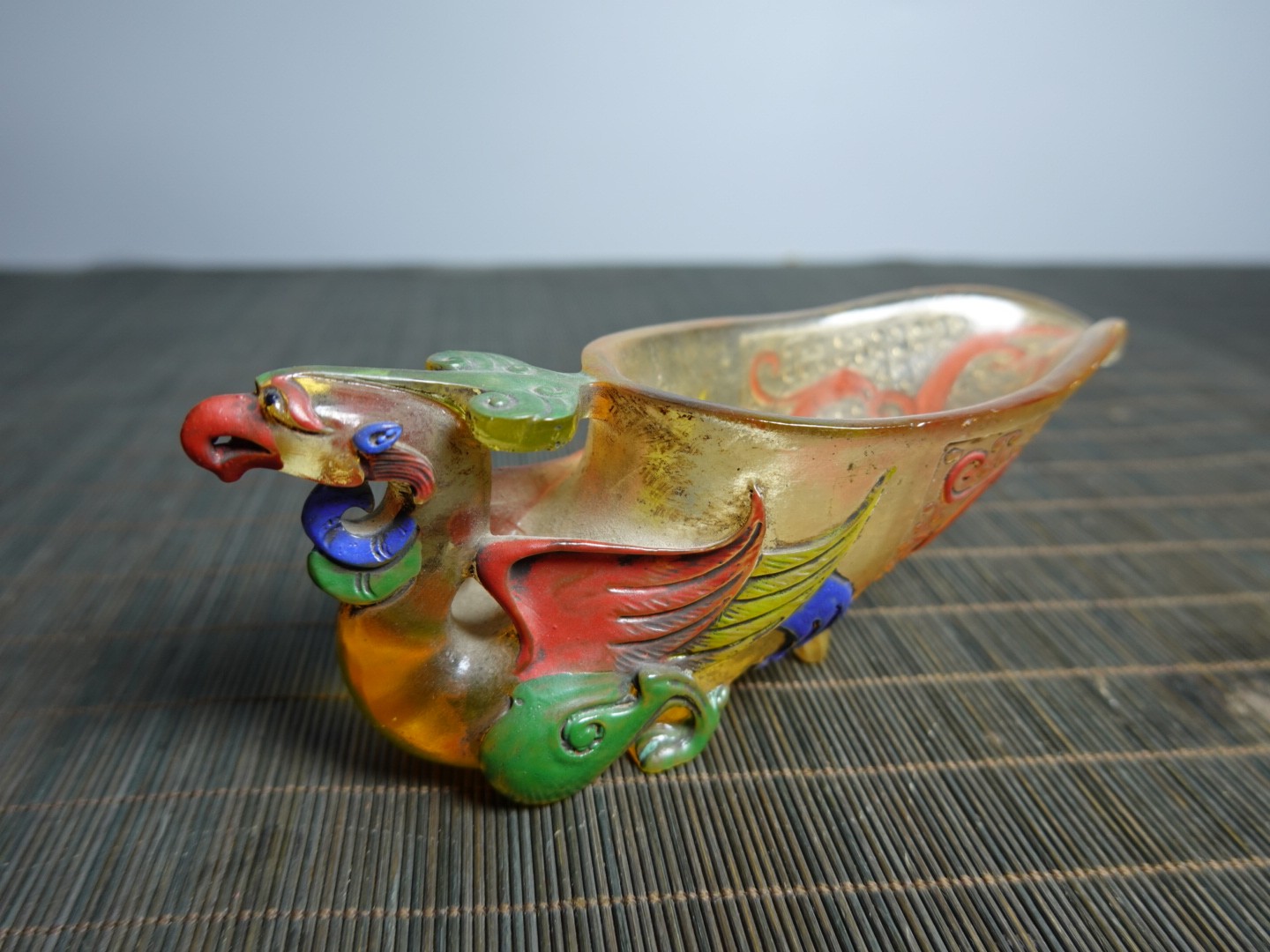 6.3″ Collect China Coloured Glaze Painted Phoenix-shaped Gong Wine Vessel Cup