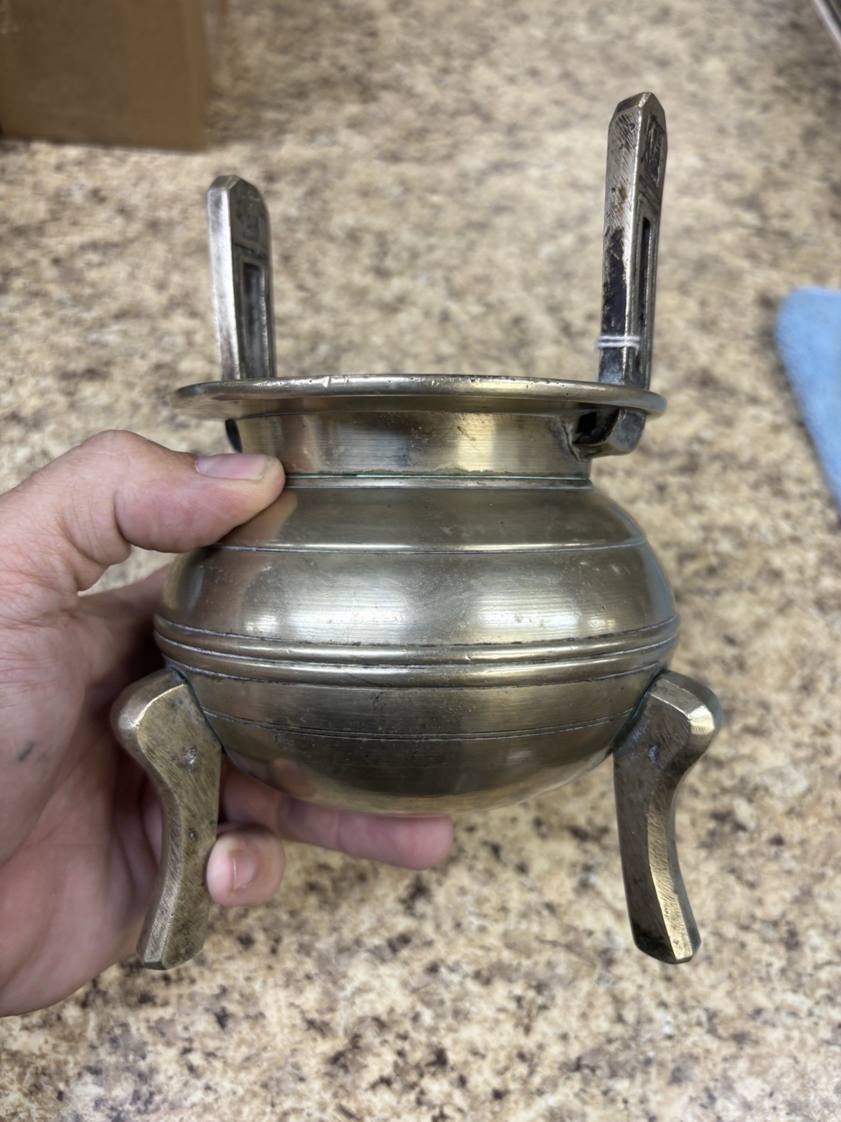 Vintage Chinese Brass Footed Incense Burner Holder Tri pod pot With Lid – Marked