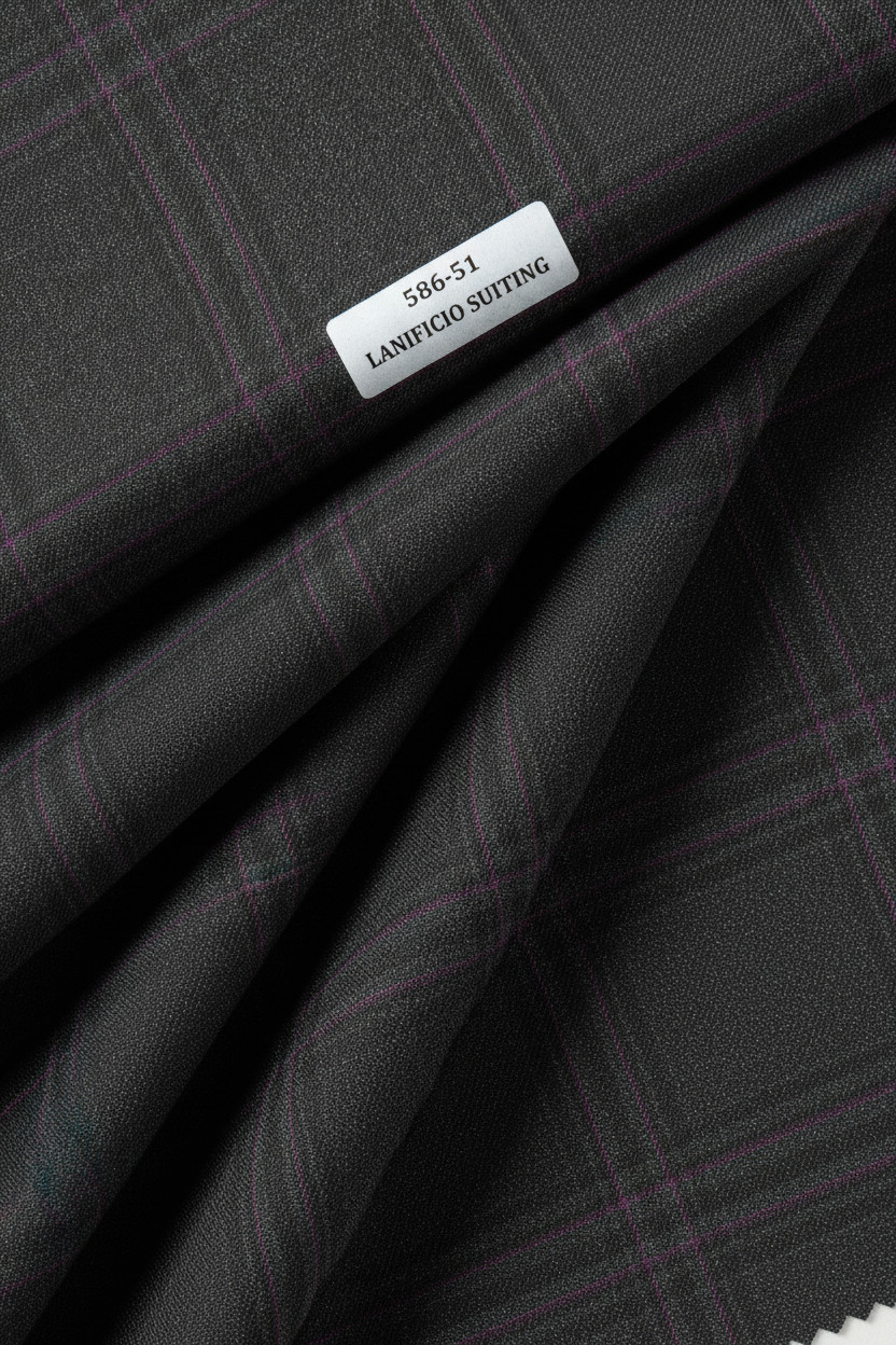 Gray in Purple Checked Suiting Fabric Cashmere Wool Best for Suit Jacket Pants