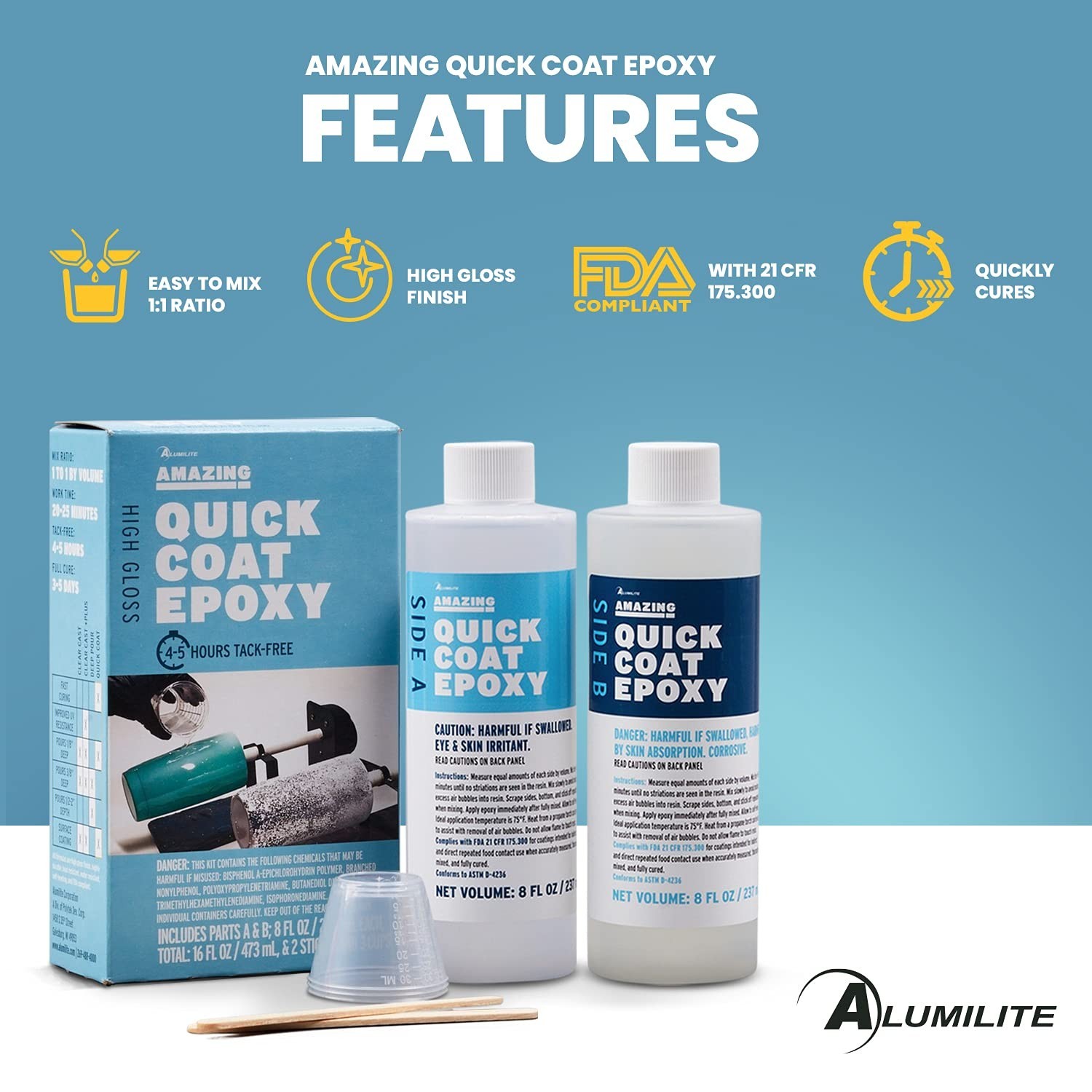Alumilite Amazing Quick Coat Epoxy [8 oz A + 8 oz B (16 Ounce) 2 Part Kit] Hi…