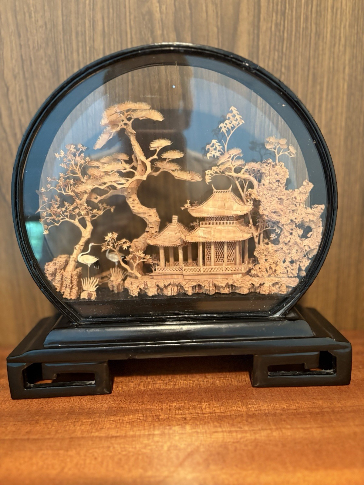Vintage Chinese cork landscape diorama Friendship Store Beijing pagoda Crane Art